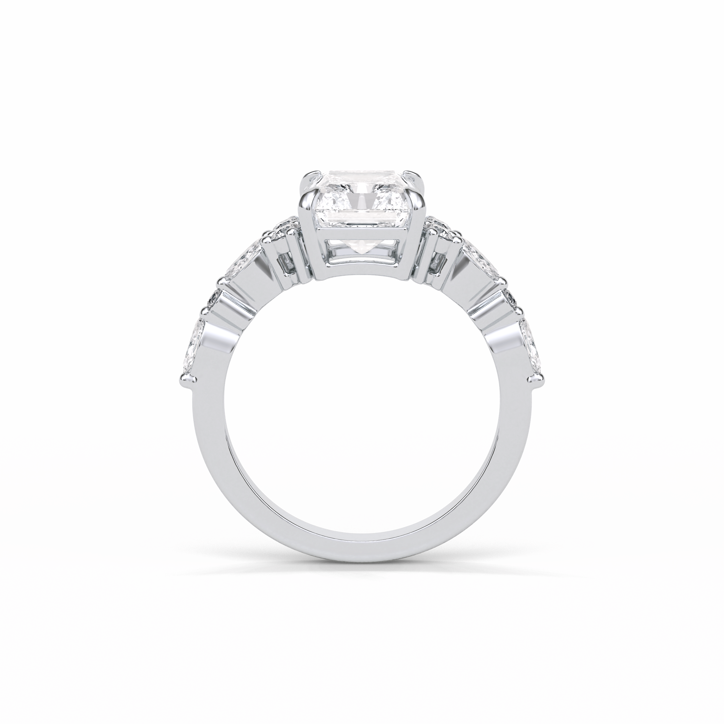 2.30 CT Asscher Cut Three Stones Pave Style Moissanite Engagement Ring 7
