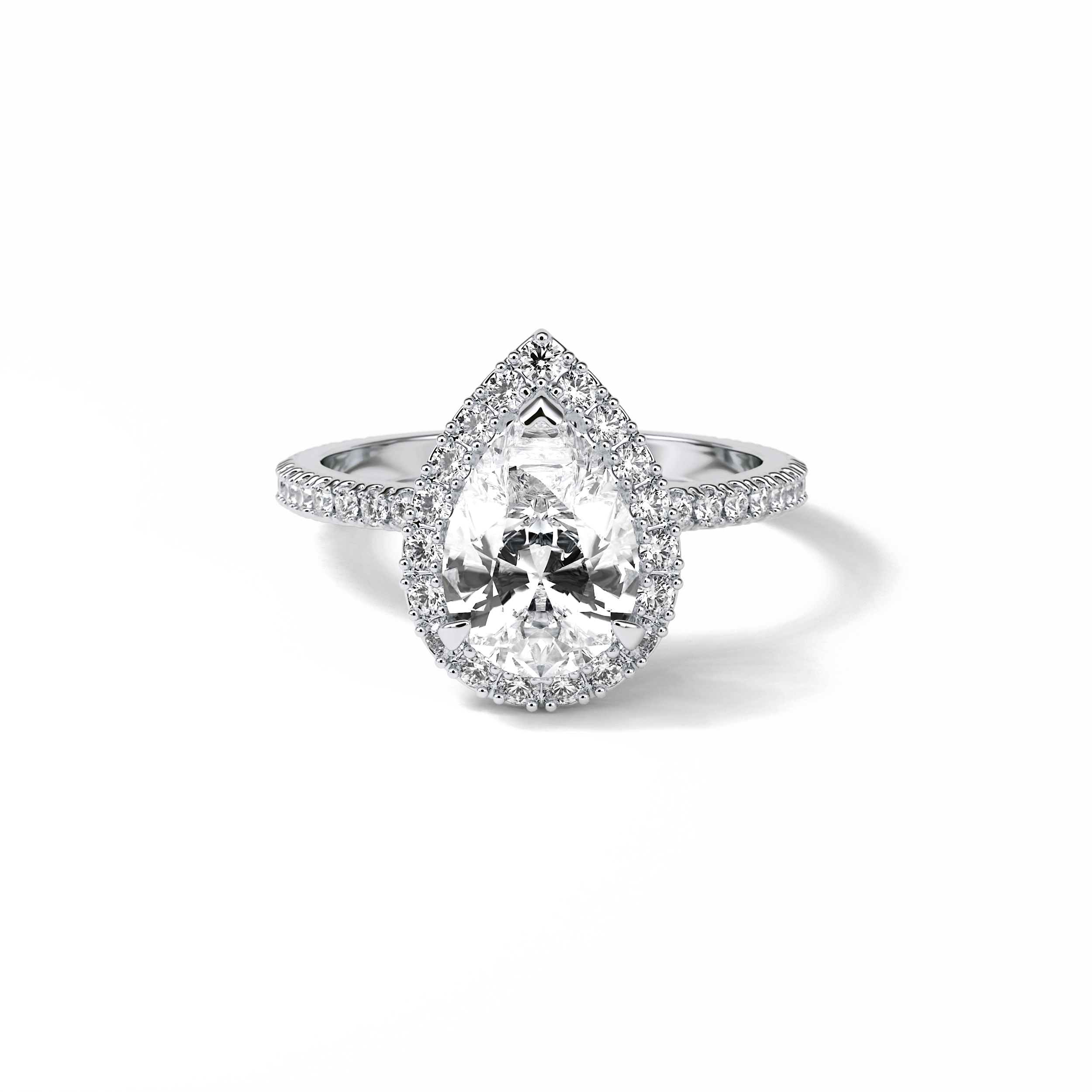 1.93 CT Pear Cut Halo & Pave Style Moissanite Engagement Rings 1