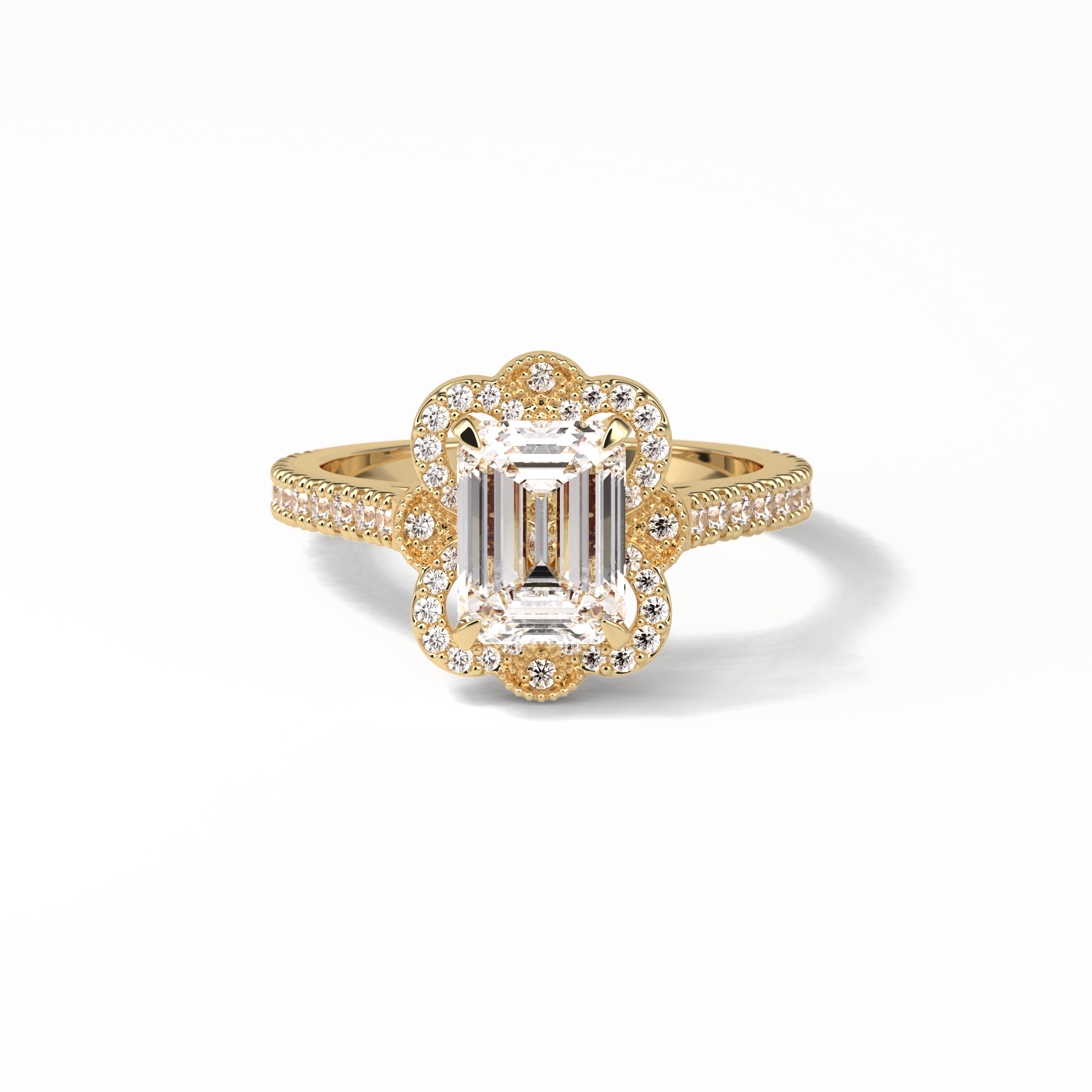 1.6 CT Emerald Cut Cluster Style Moissanite Engagement Ring 8