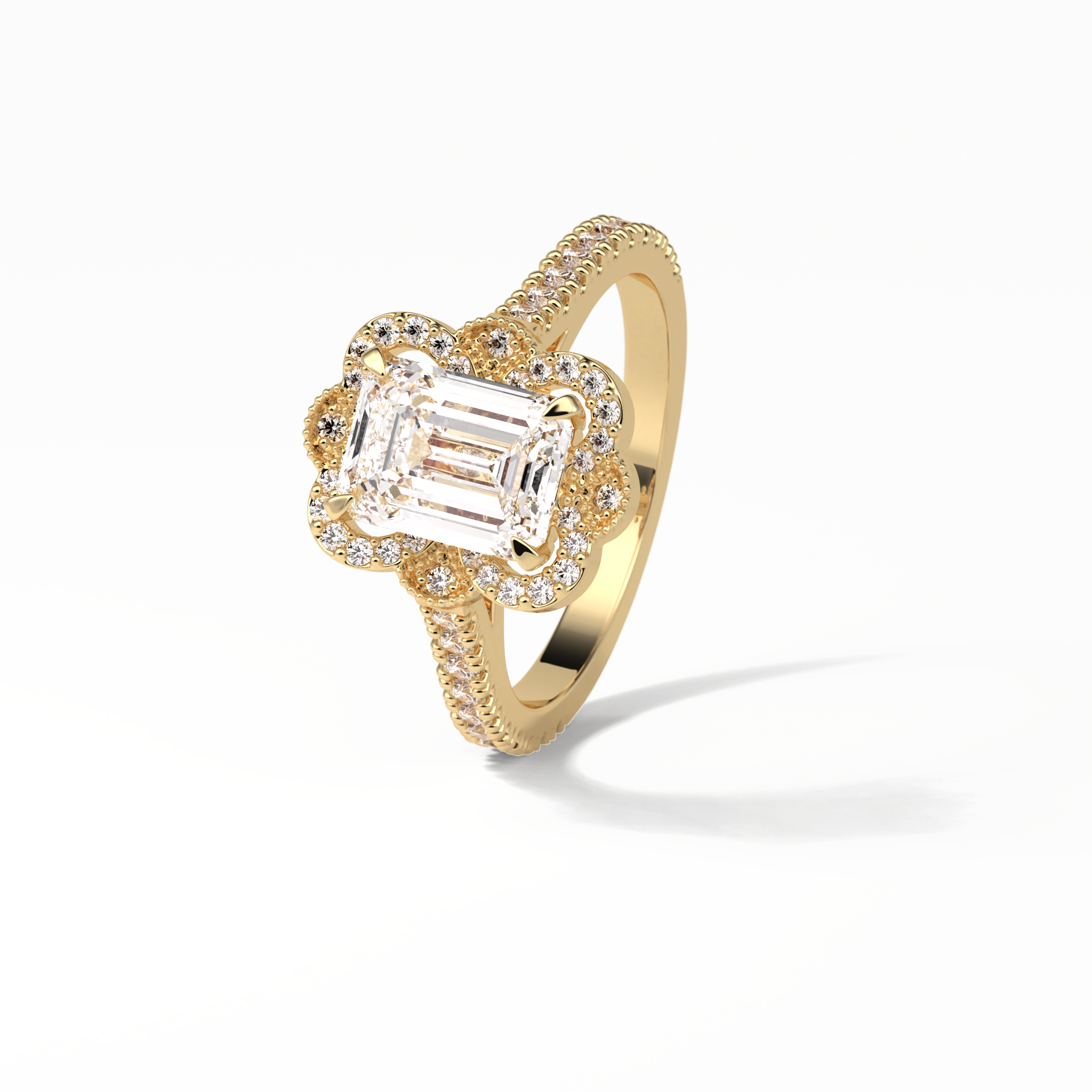 1.6 CT Emerald Cut Cluster Style Moissanite Engagement Ring 12