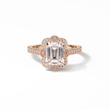 1.6 CT Emerald Cut Cluster Style Moissanite Engagement Ring 15