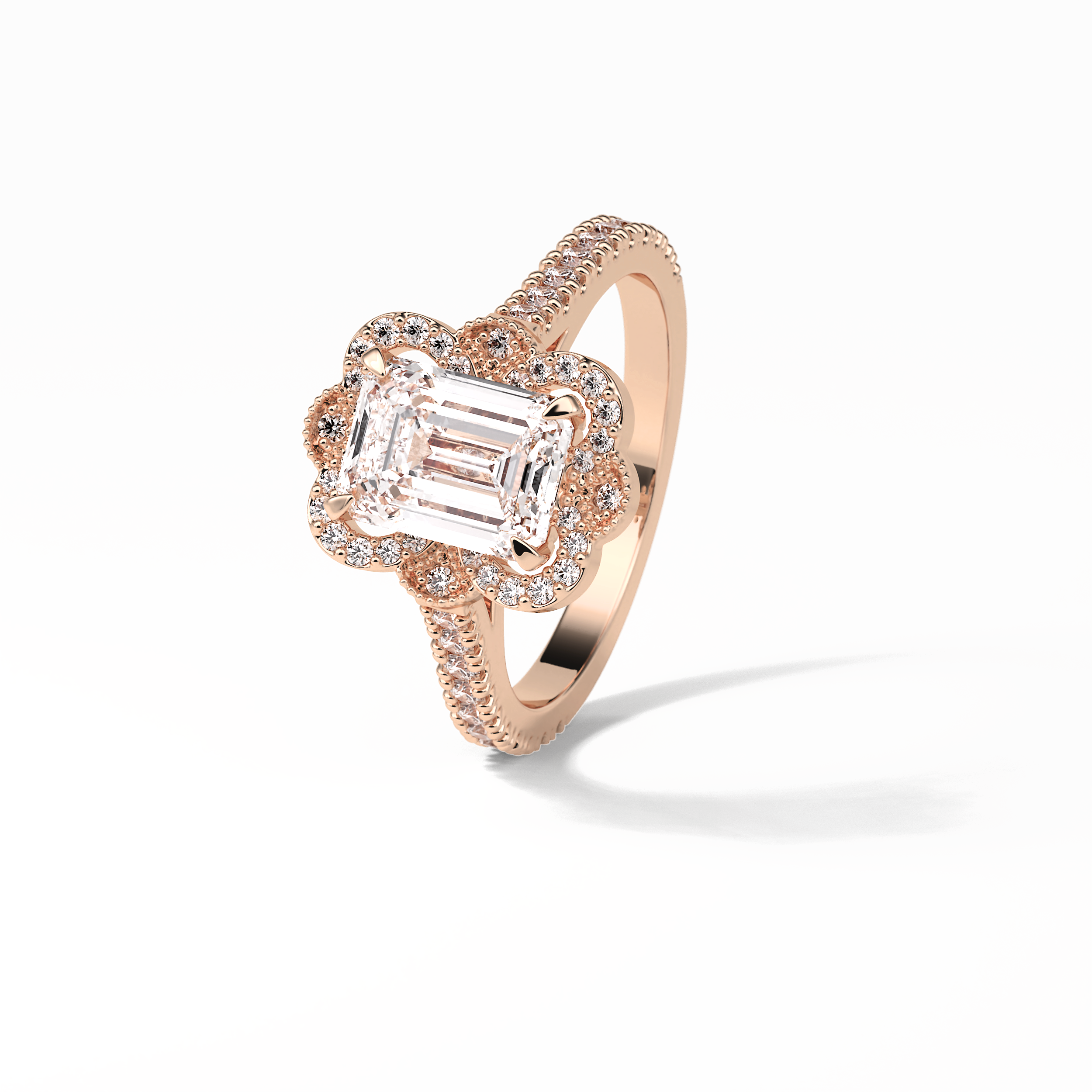1.6 CT Emerald Cut Cluster Style Moissanite Engagement Ring 20