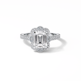 1.6 CT Emerald Cut Cluster Style Moissanite Engagement Ring 1