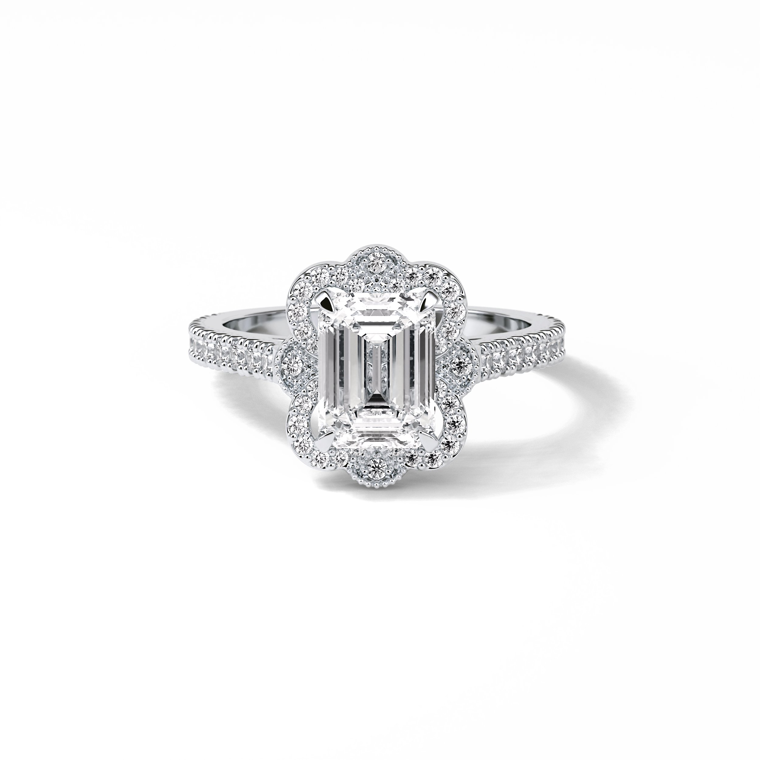 1.6 CT Emerald Cut Cluster Style Moissanite Engagement Ring 1