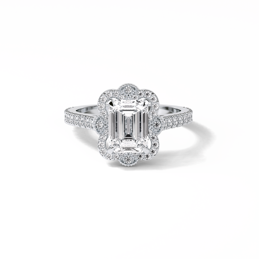 1.6 CT Emerald Cut Cluster Style Moissanite Engagement Ring