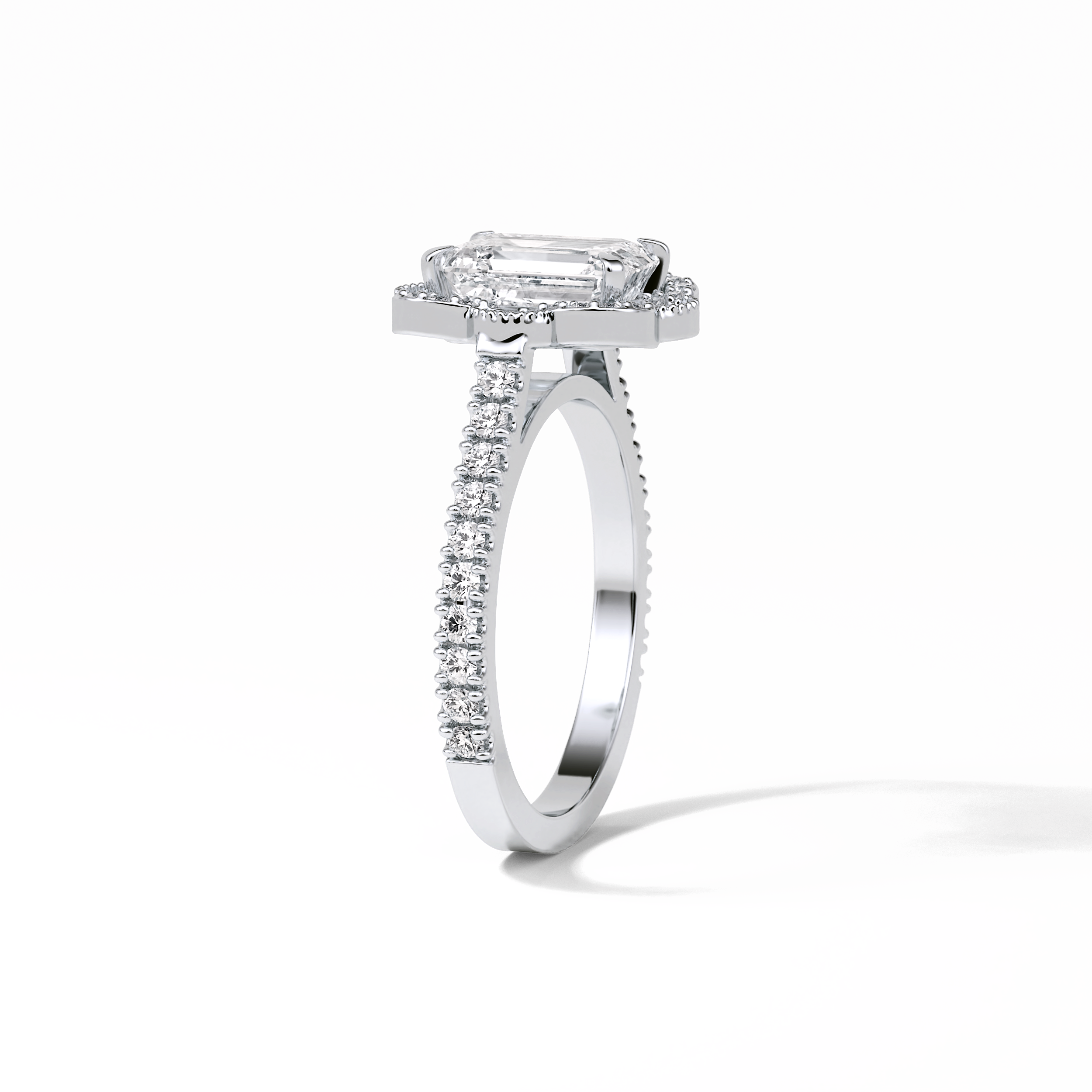 1.6 CT Emerald Cut Cluster Style Moissanite Engagement Ring 5