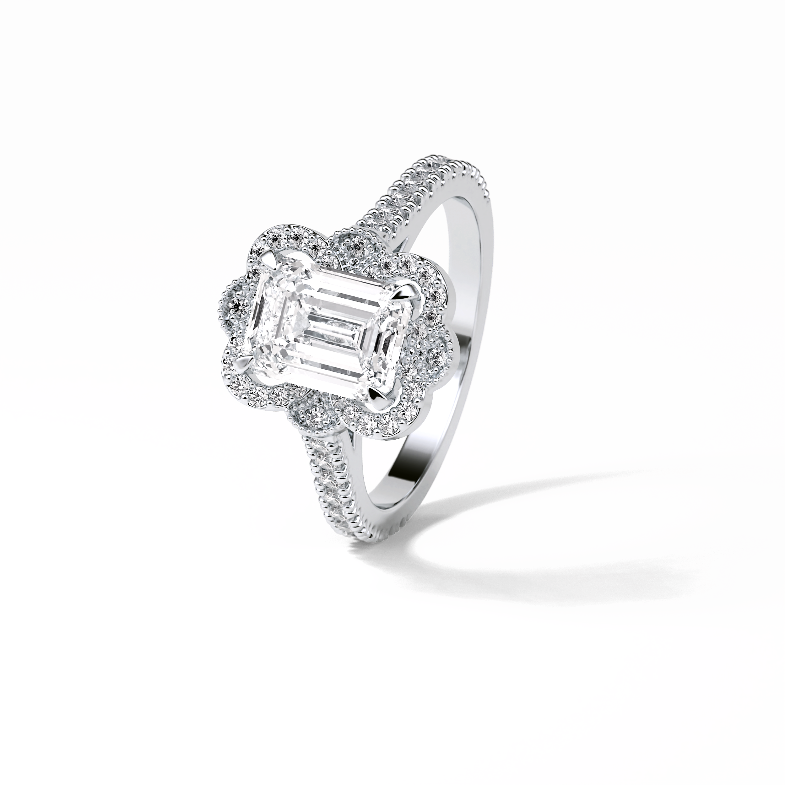1.6 CT Emerald Cut Cluster Style Moissanite Engagement Ring 6