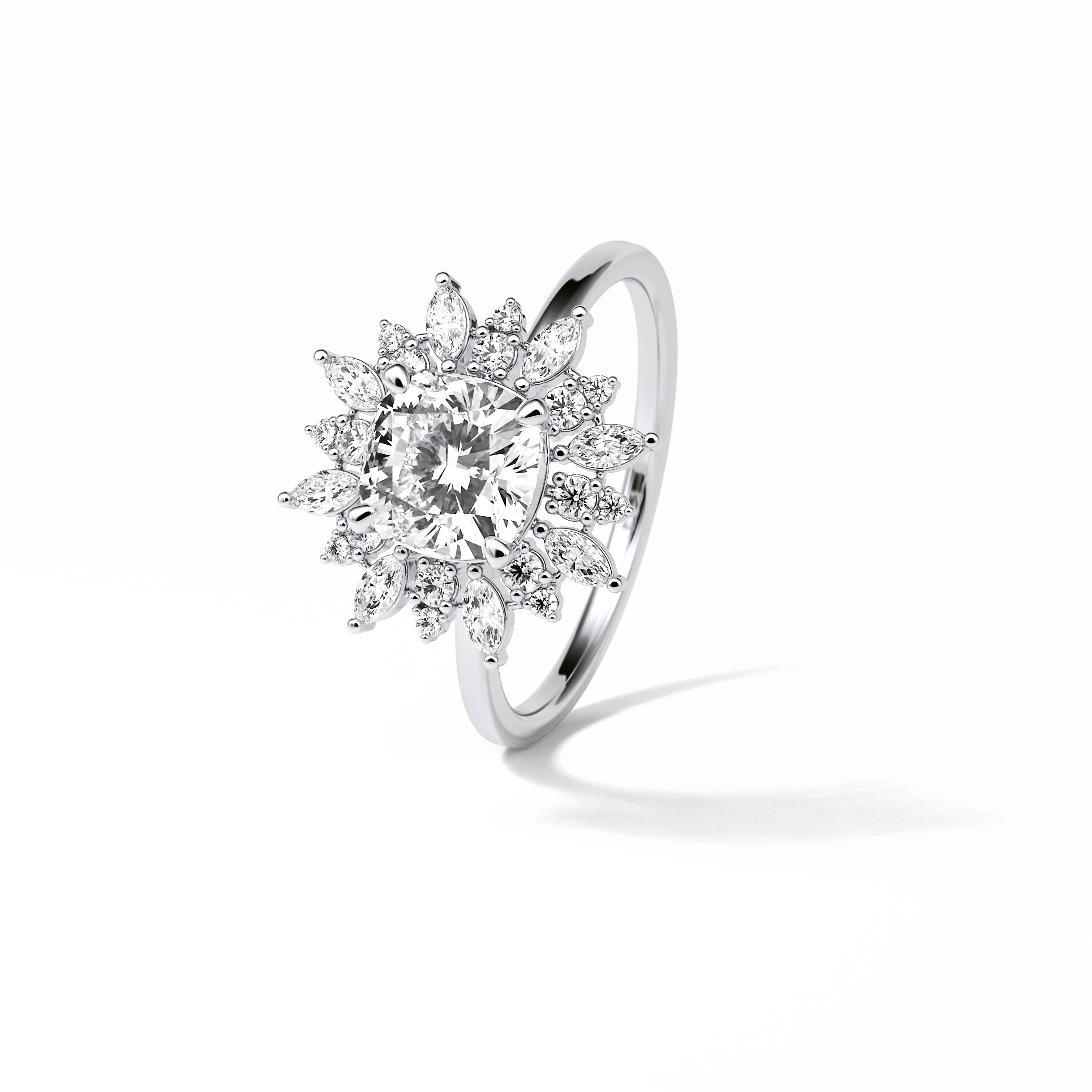 1.21 CT Cushion Cut Cluster Style Moissanite Engagement Ring 4
