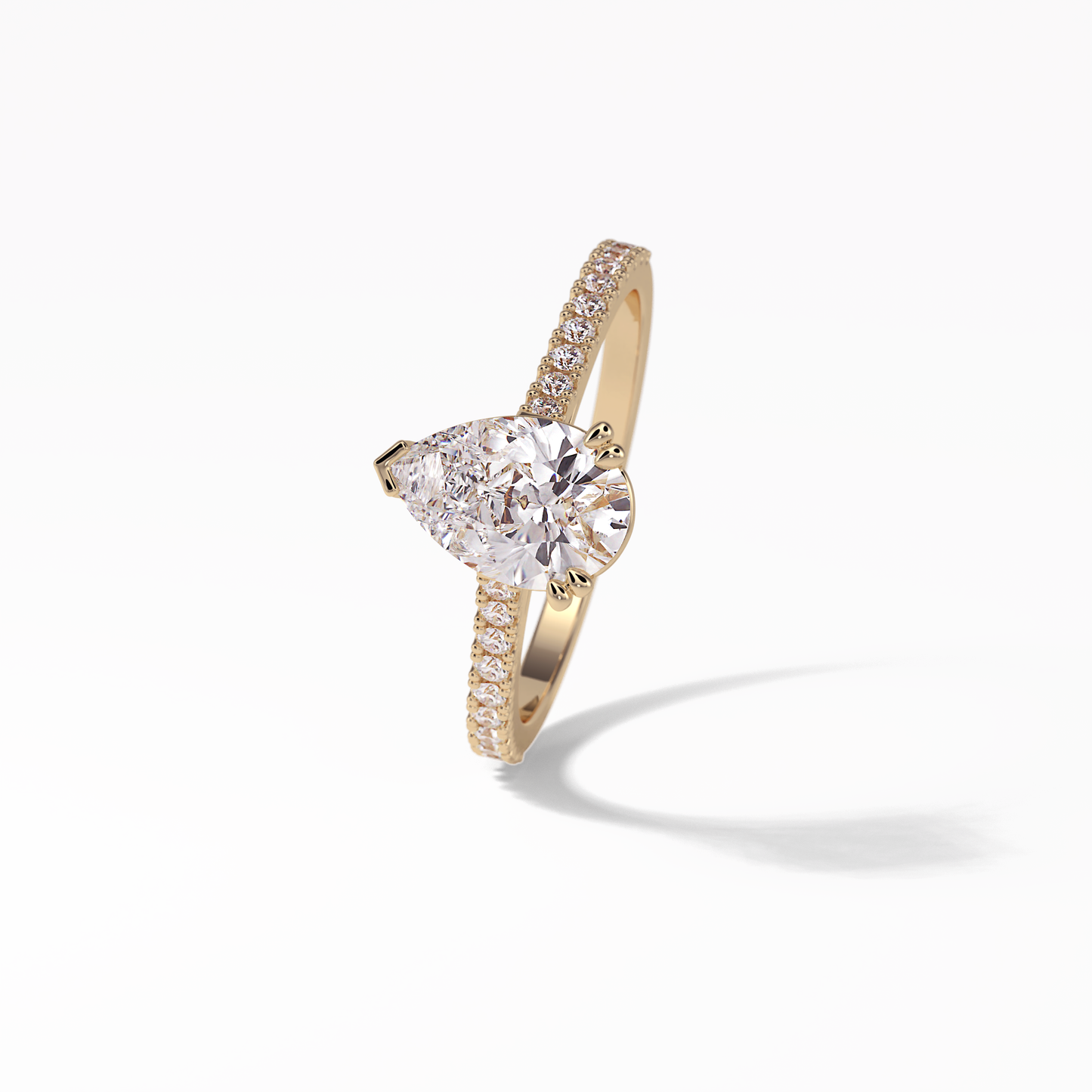 1.33 CT Pear Cut Pave Style Moissanite Engagement Ring