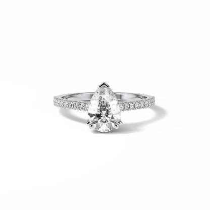 1.33 CT Pear Cut Pave Style Moissanite Engagement Ring