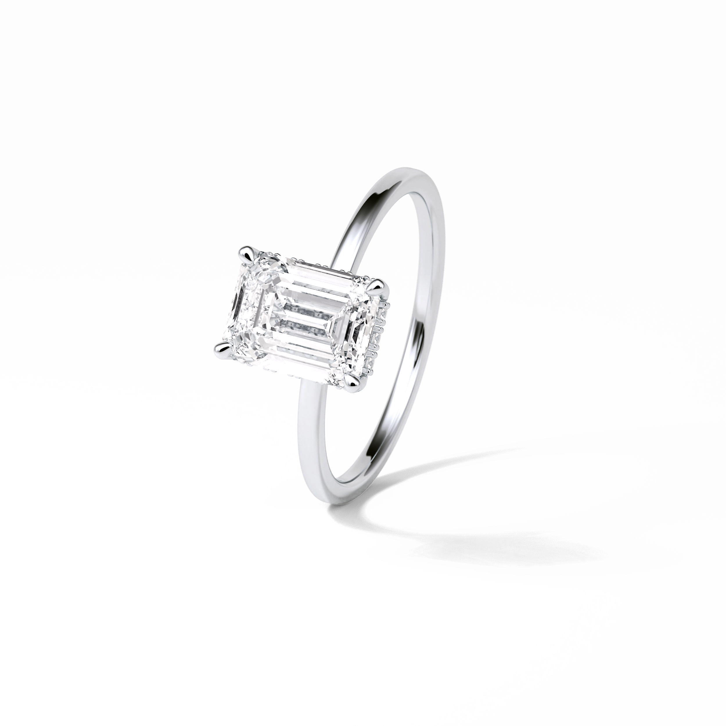 1.60 CT Emerald Cut Hidden Halo Style Moissanite Engagement Ring 6