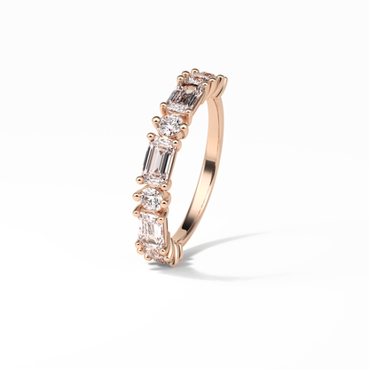 1.28 TCW Emerald and Round Shaped Wedding Band