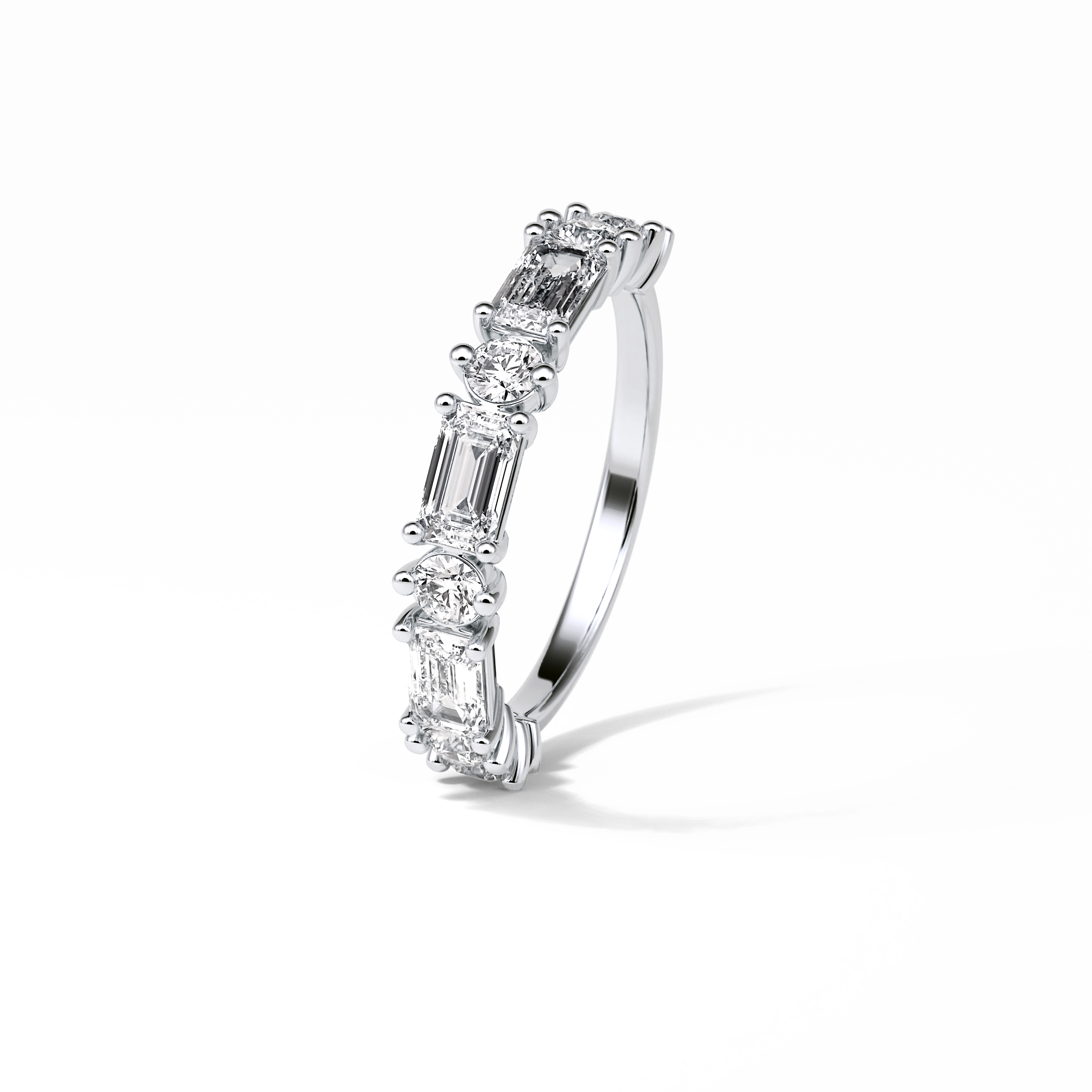 1.28 TCW Emerald and Round Shaped Wedding Band 6