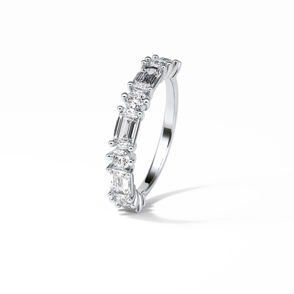 1.28 TCW Emerald and Round Shaped Wedding Band