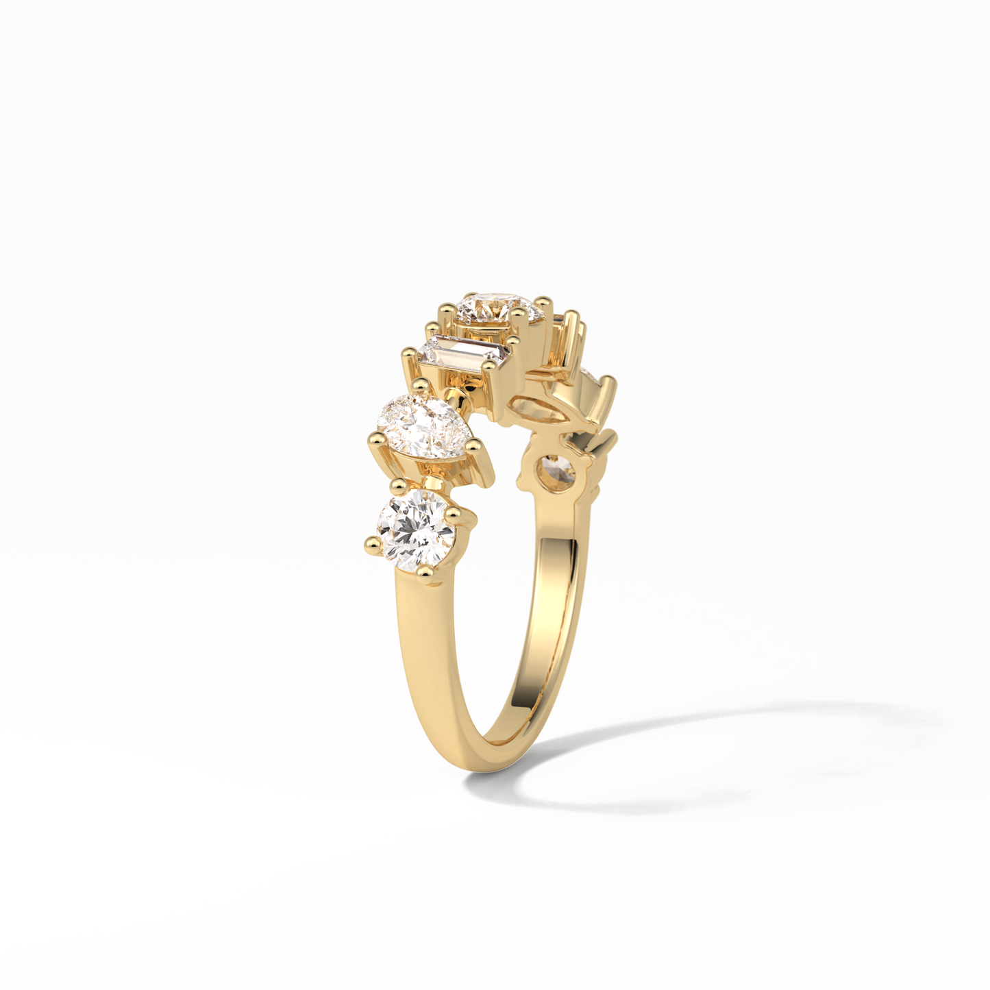 1.4 TCW Pear, Baguette & Round Shaped Wedding Band