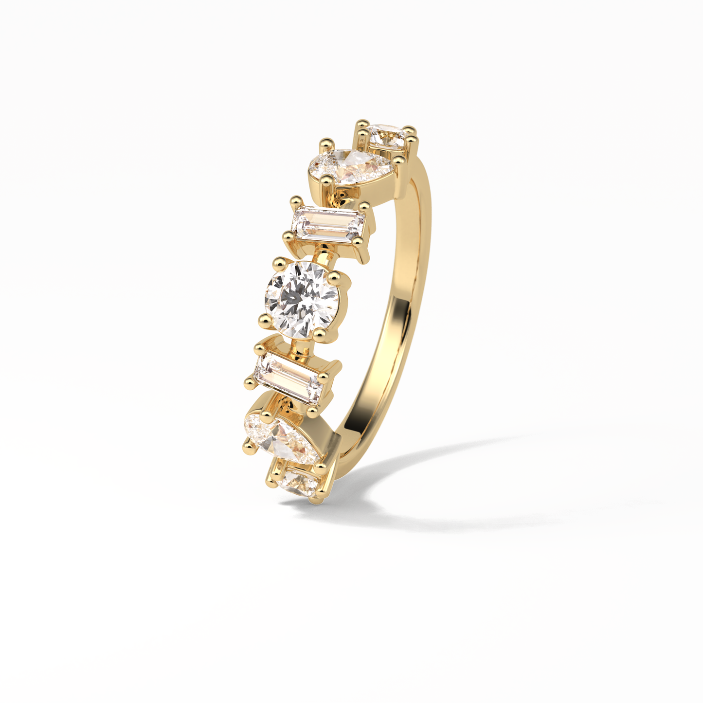 1.4 TCW Pear, Baguette & Round Shaped Wedding Band