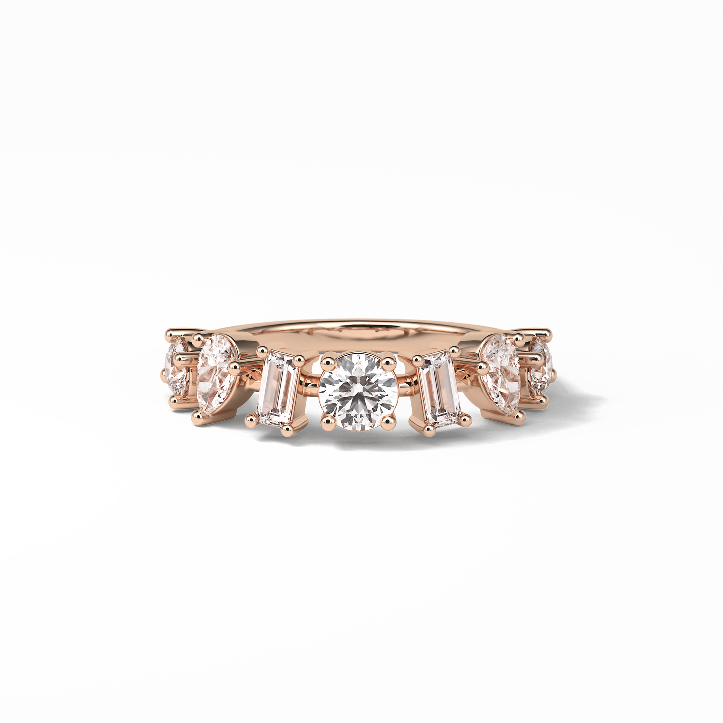 1.4 TCW Pear, Baguette & Round Shaped Wedding Band