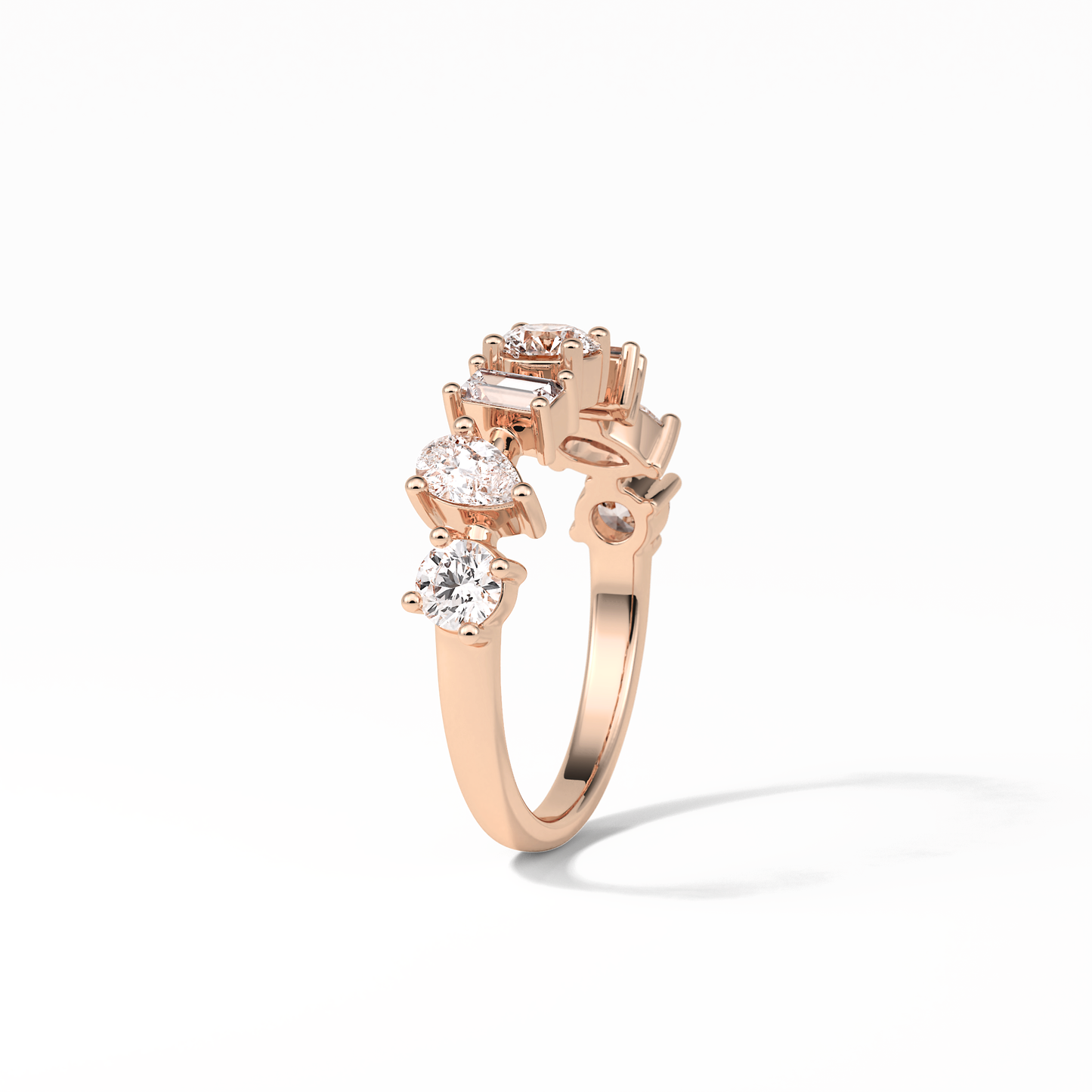 1.4 TCW Pear, Baguette & Round Shaped Wedding Band