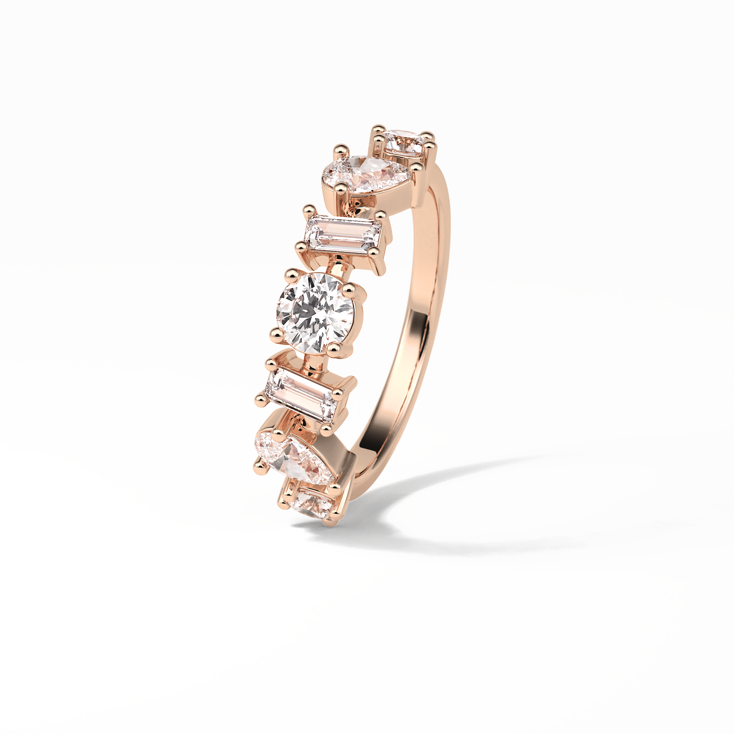 1.4 TCW Pear, Baguette & Round Shaped Wedding Band