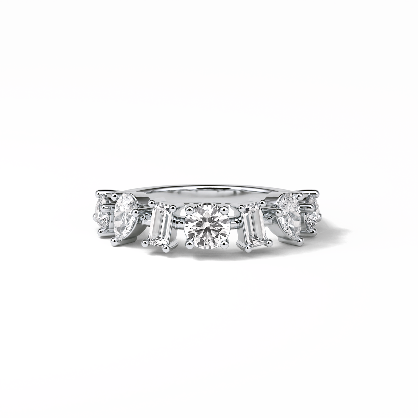 1.4 TCW Pear, Baguette & Round Shaped Wedding Band