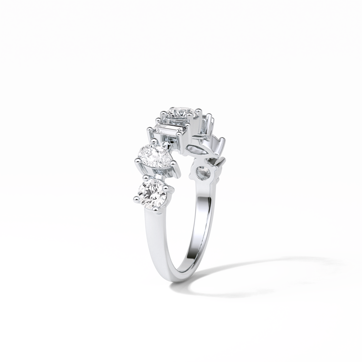 1.4 TCW Pear, Baguette & Round Shaped Wedding Band