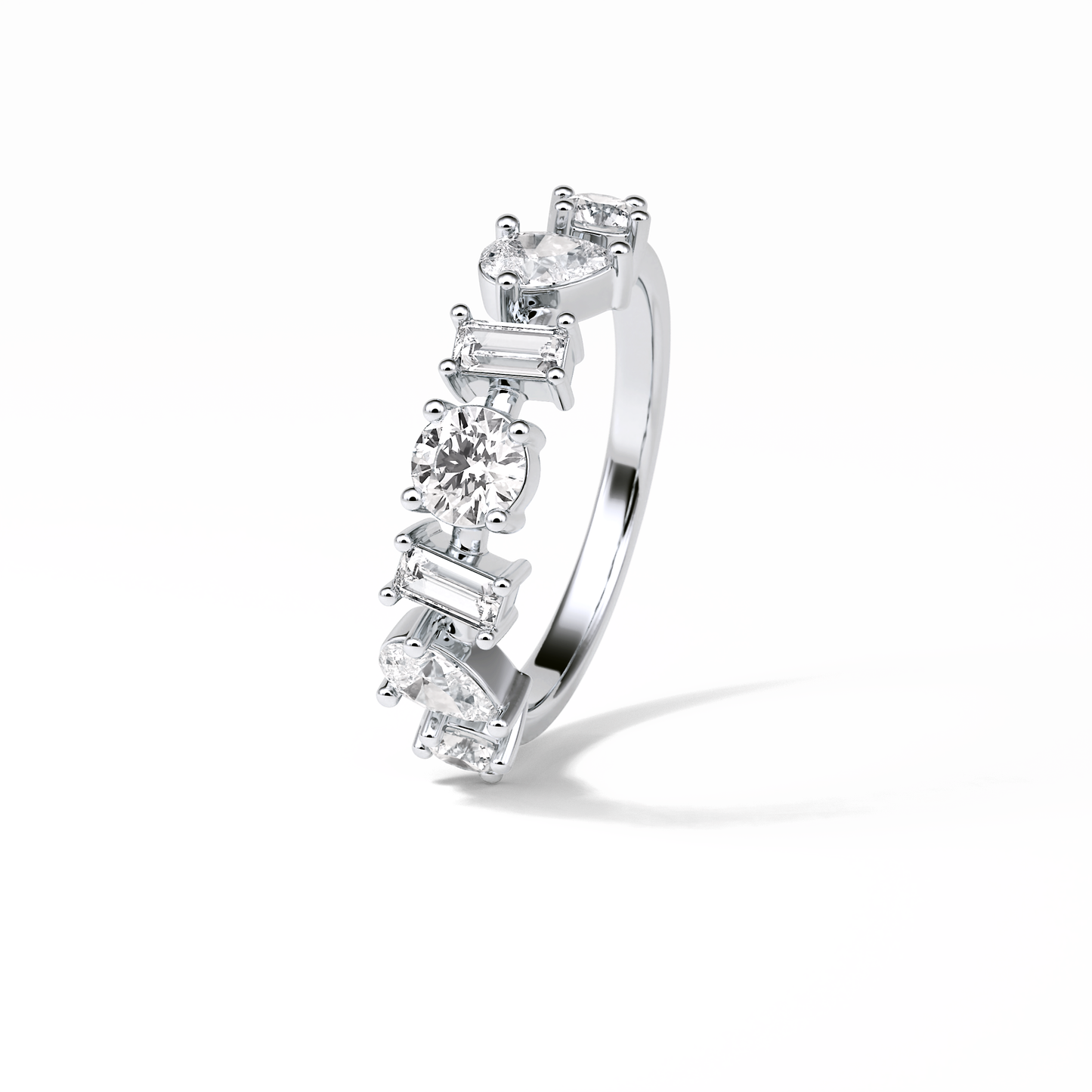 1.4 TCW Pear, Baguette & Round Shaped Wedding Band