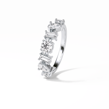 1.4 TCW Pear, Baguette & Round Shaped Wedding Band