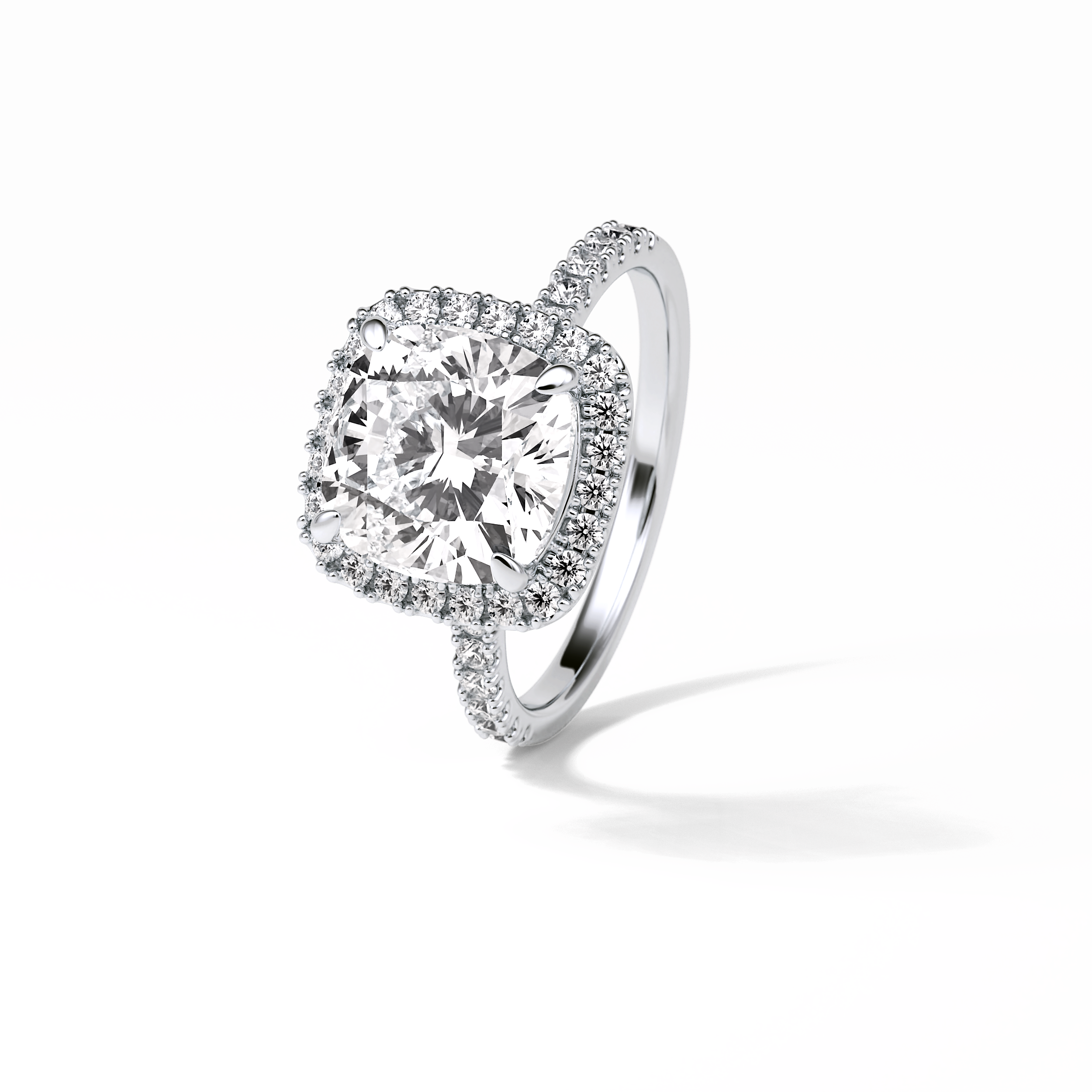 3.00 CT Cushion Cut Pave & Halo Style Moissanite Engagement Rings 4