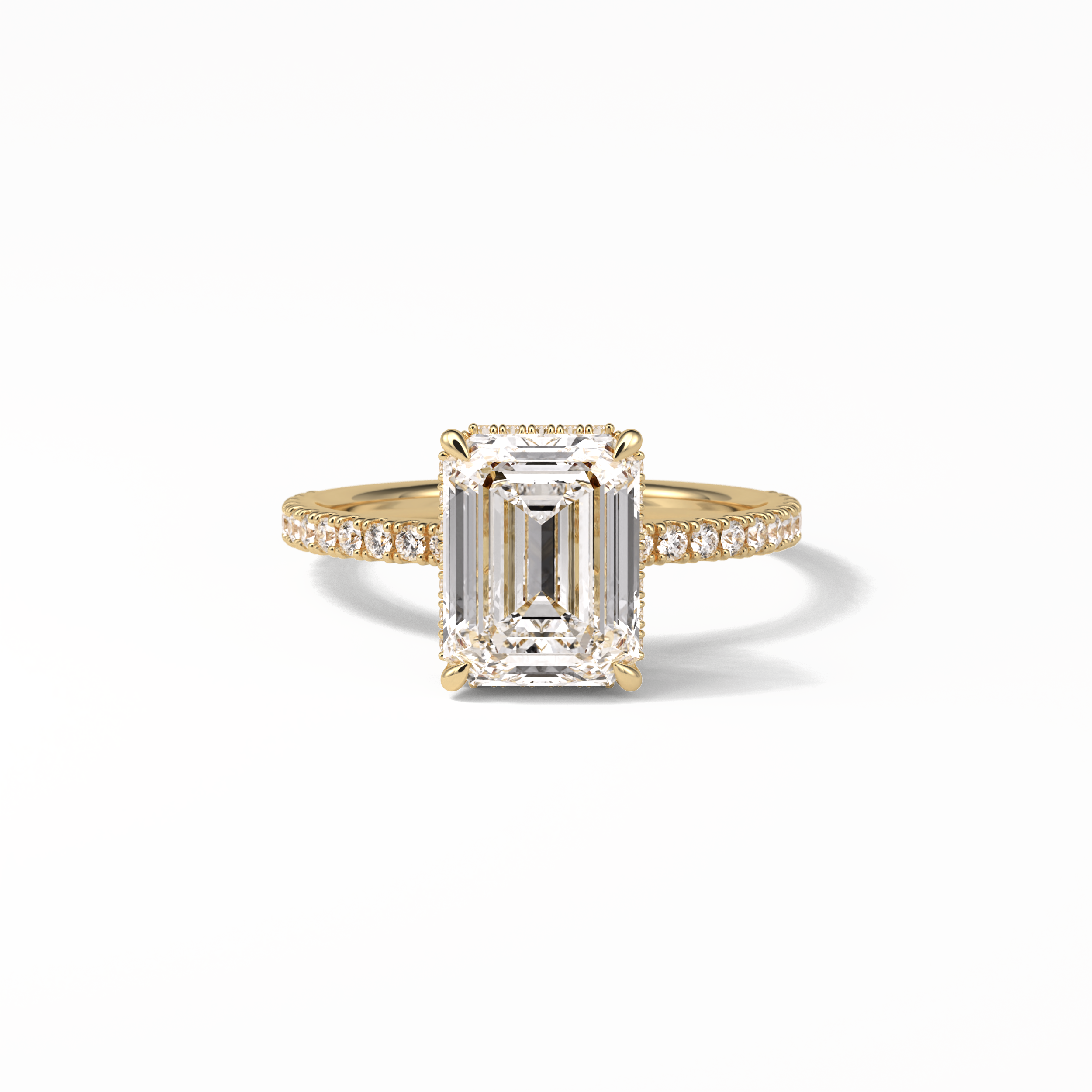 2.30 CT Emerald Cut Hidden Halo & Pave Style Moissanite Engagement Ring 8