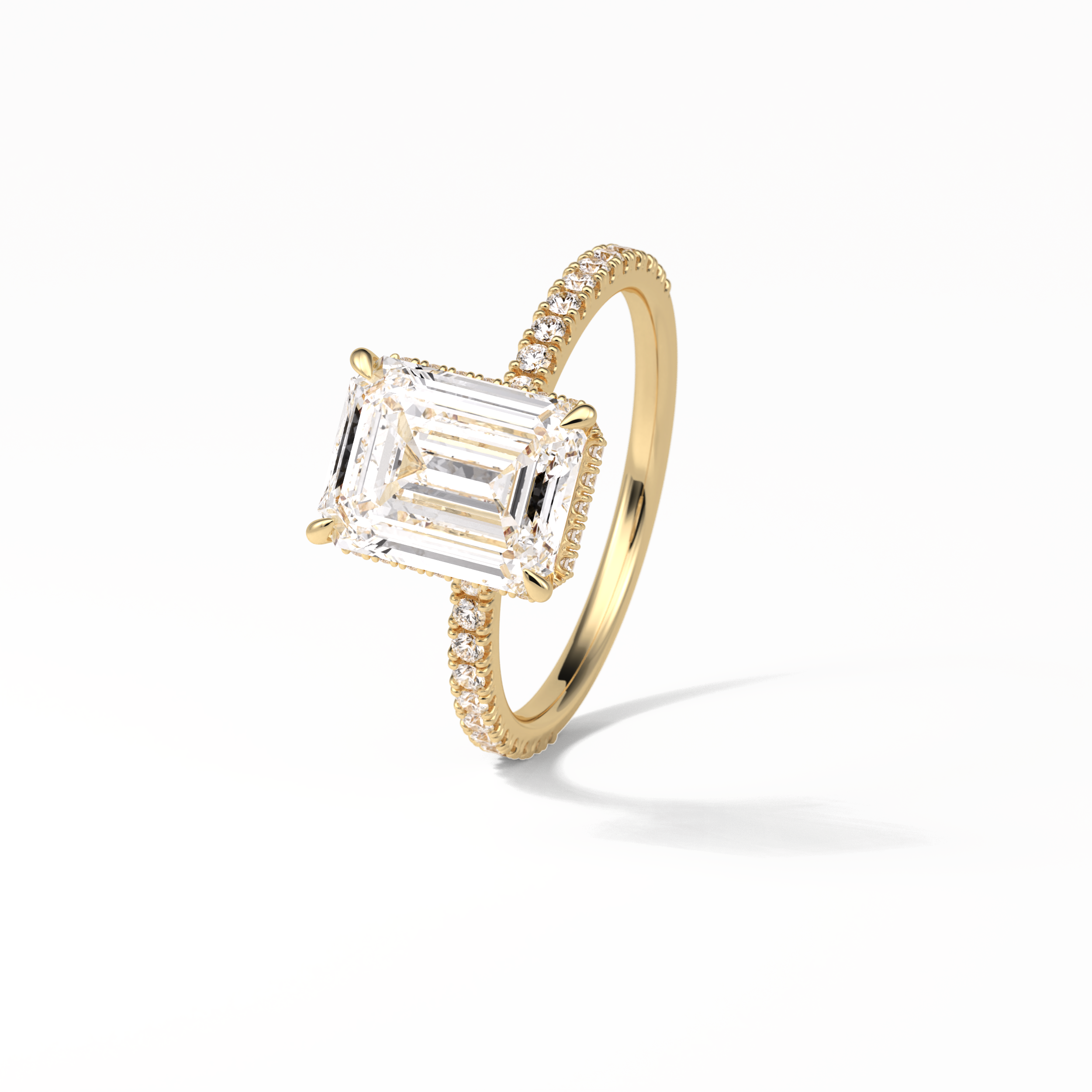 2.30 CT Emerald Cut Hidden Halo & Pave Style Moissanite Engagement Ring 12