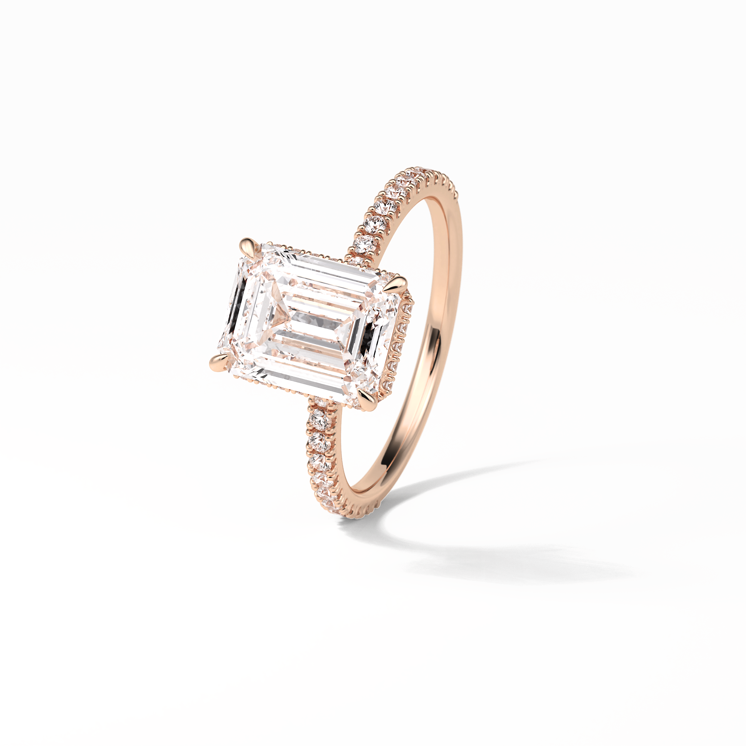 2.30 CT Emerald Cut Hidden Halo & Pave Style Moissanite Engagement Ring 16