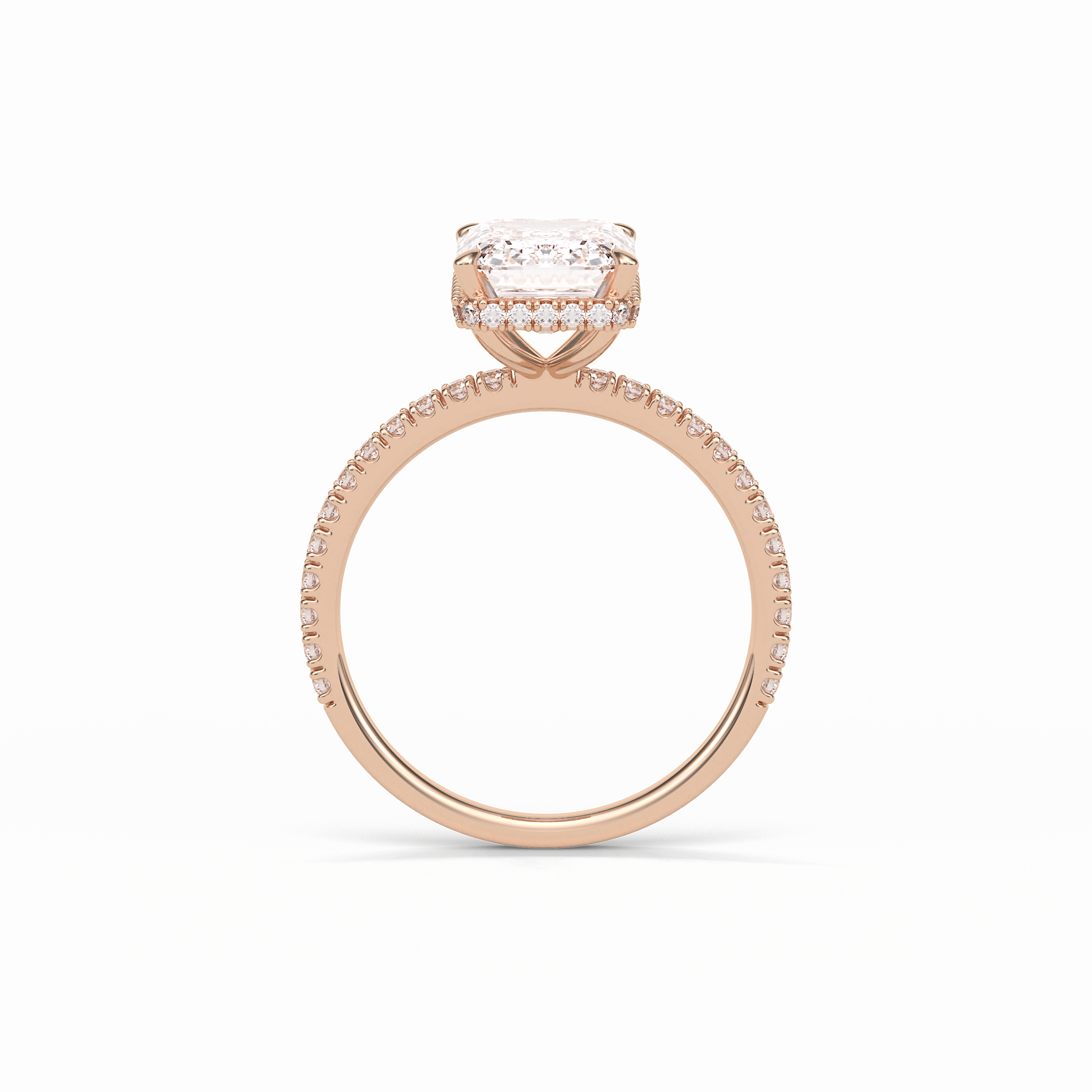 2.30 CT Emerald Cut Hidden Halo & Pave Style Moissanite Engagement Ring 18