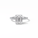2.30 CT Emerald Cut Hidden Halo & Pave Style Moissanite Engagement Ring 1