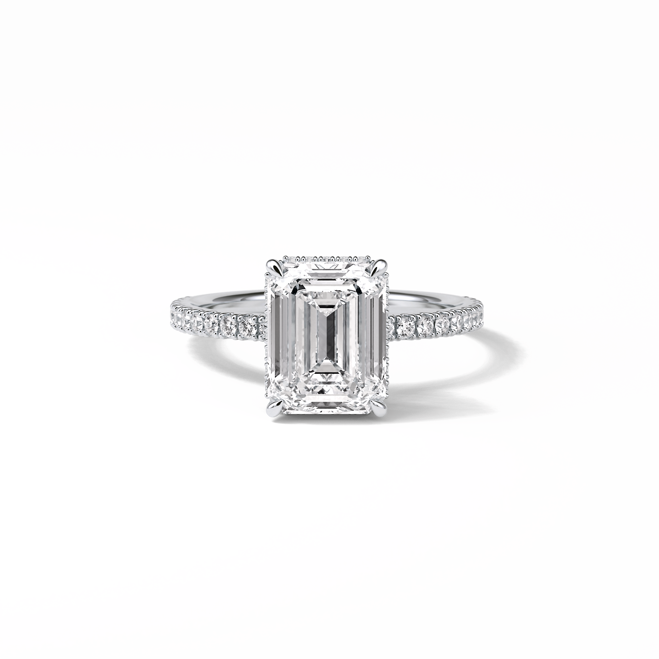 2.30 CT Emerald Cut Hidden Halo & Pave Style Moissanite Engagement Ring 1