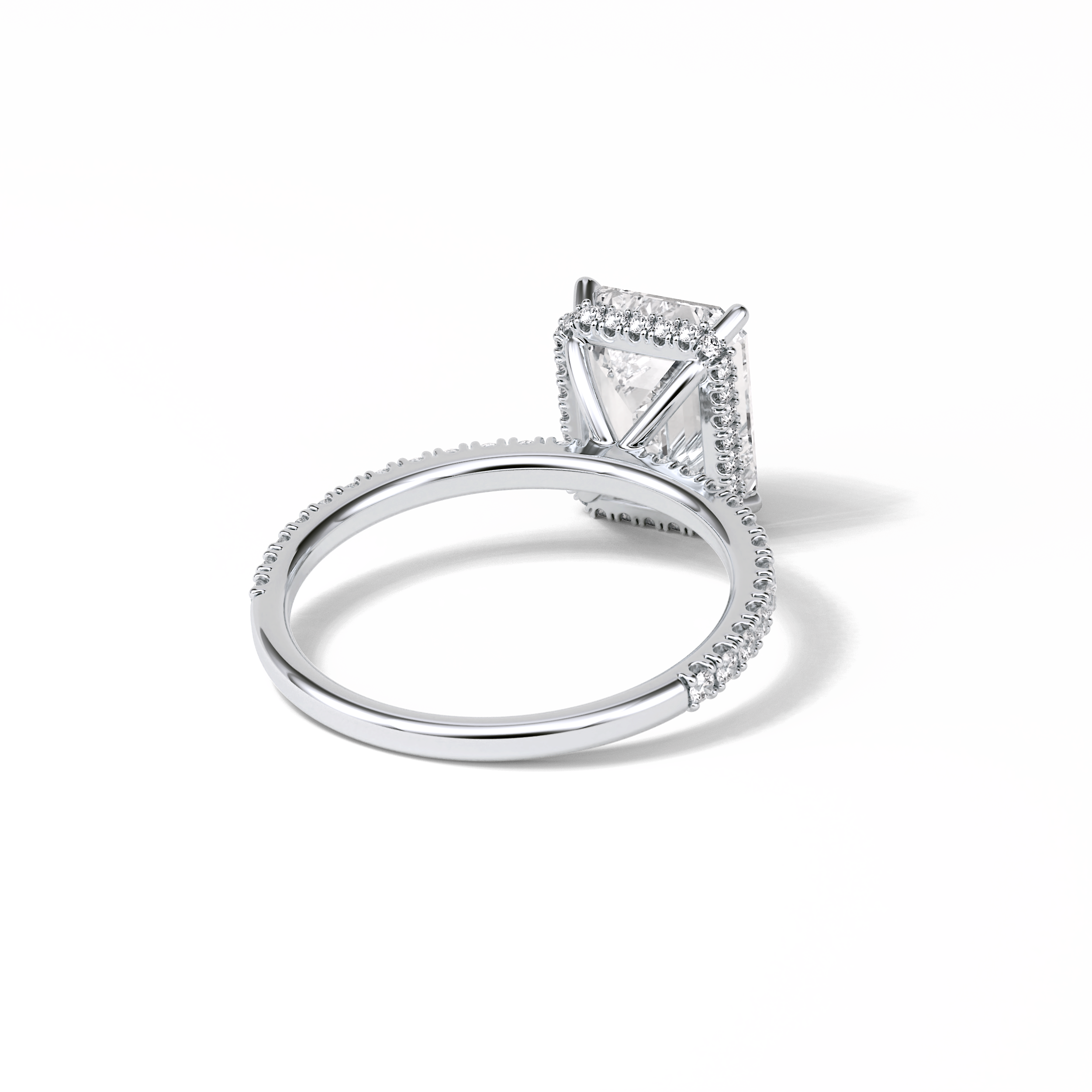 2.30 CT Emerald Cut Hidden Halo & Pave Style Moissanite Engagement Ring 7