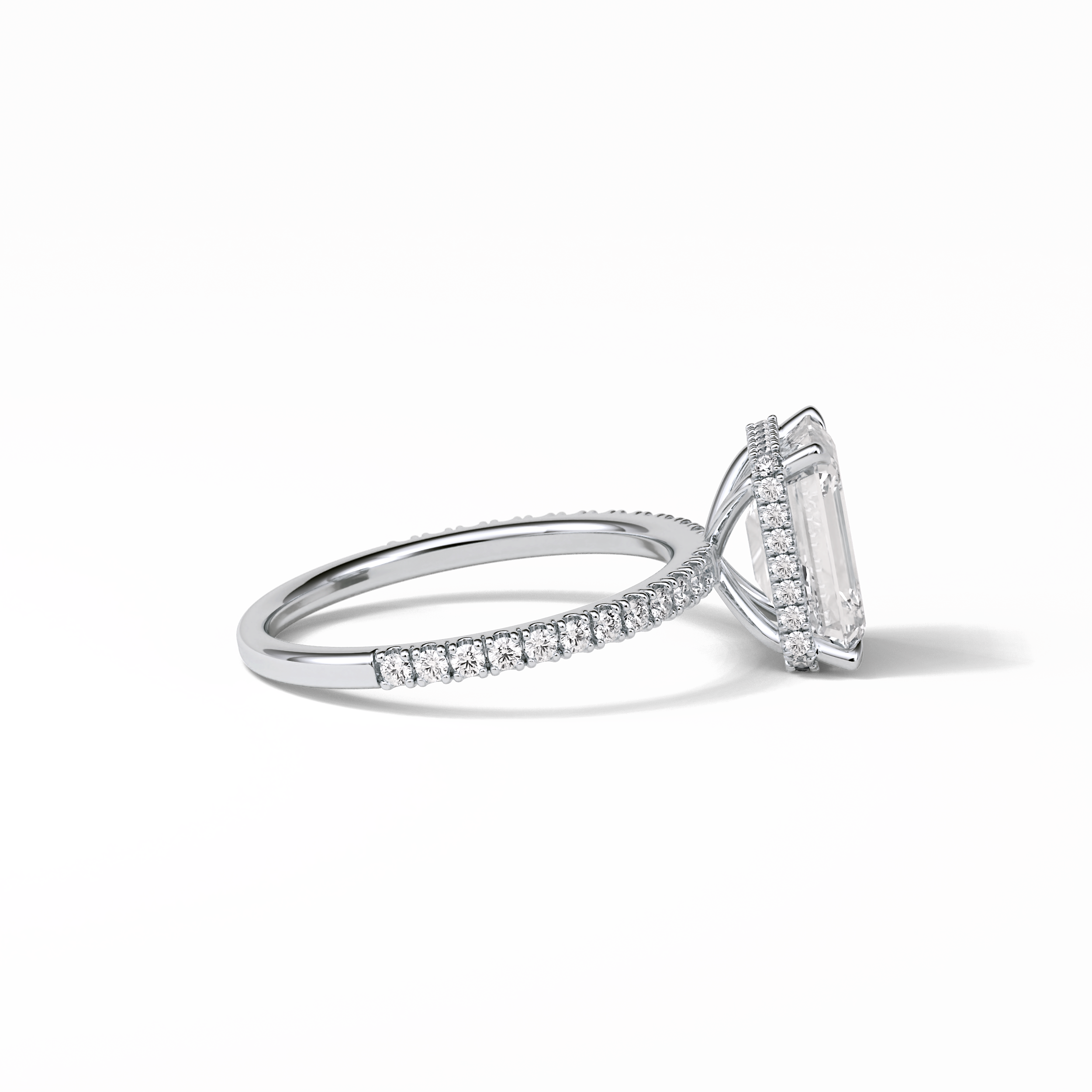 2.30 CT Emerald Cut Hidden Halo & Pave Style Moissanite Engagement Ring 2