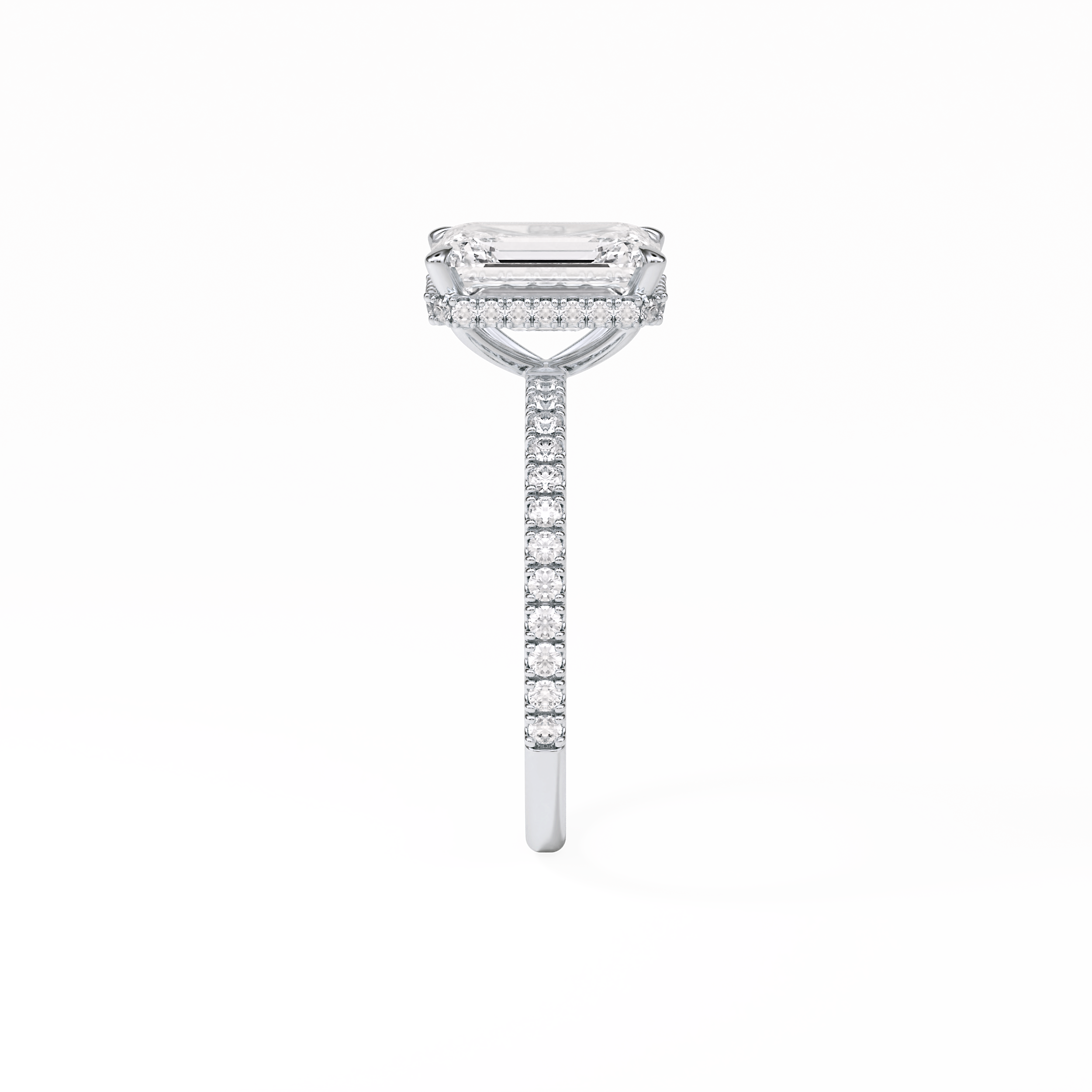 2.30 CT Emerald Cut Hidden Halo & Pave Style Moissanite Engagement Ring 3
