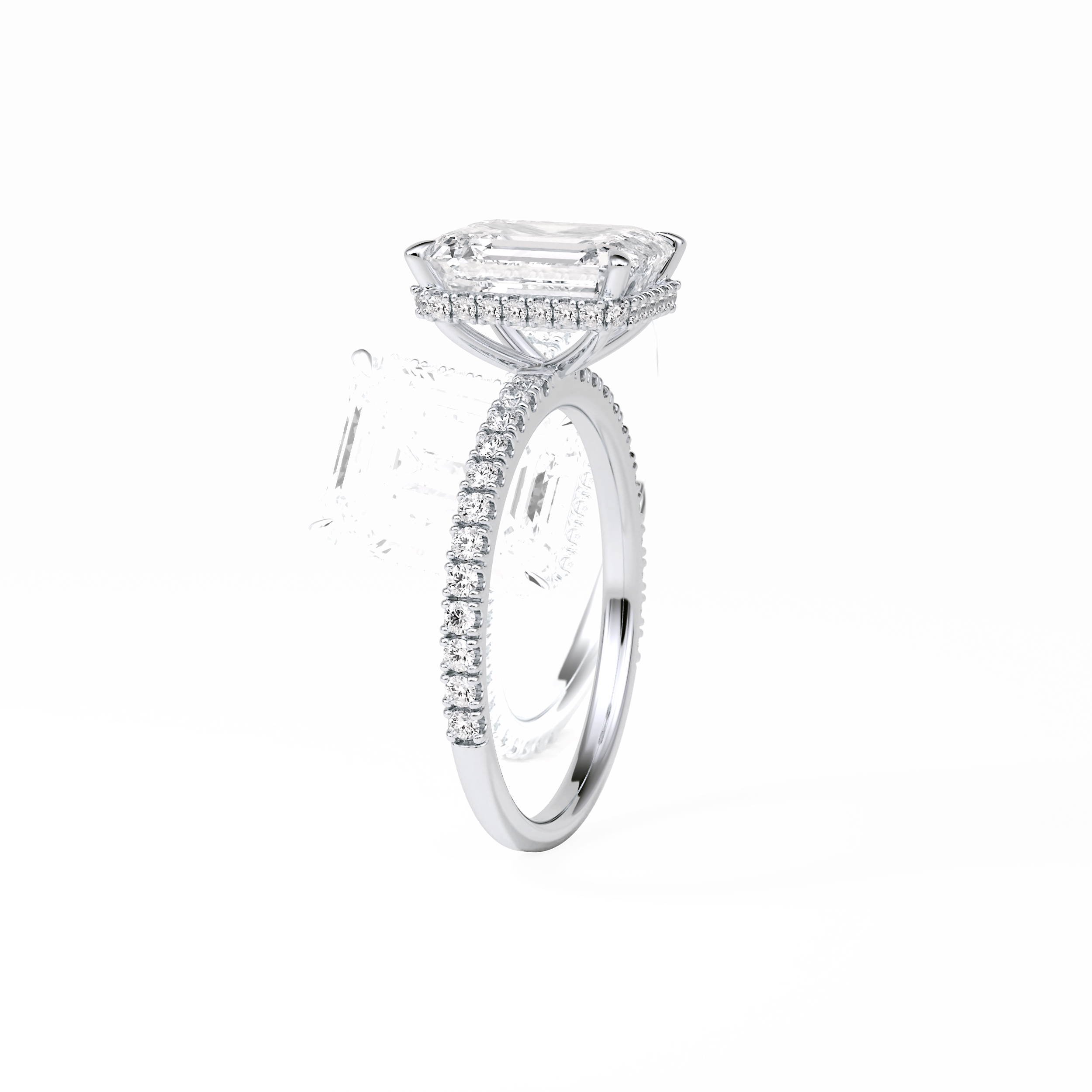 2.30 CT Emerald Cut Hidden Halo & Pave Style Moissanite Engagement Ring 4