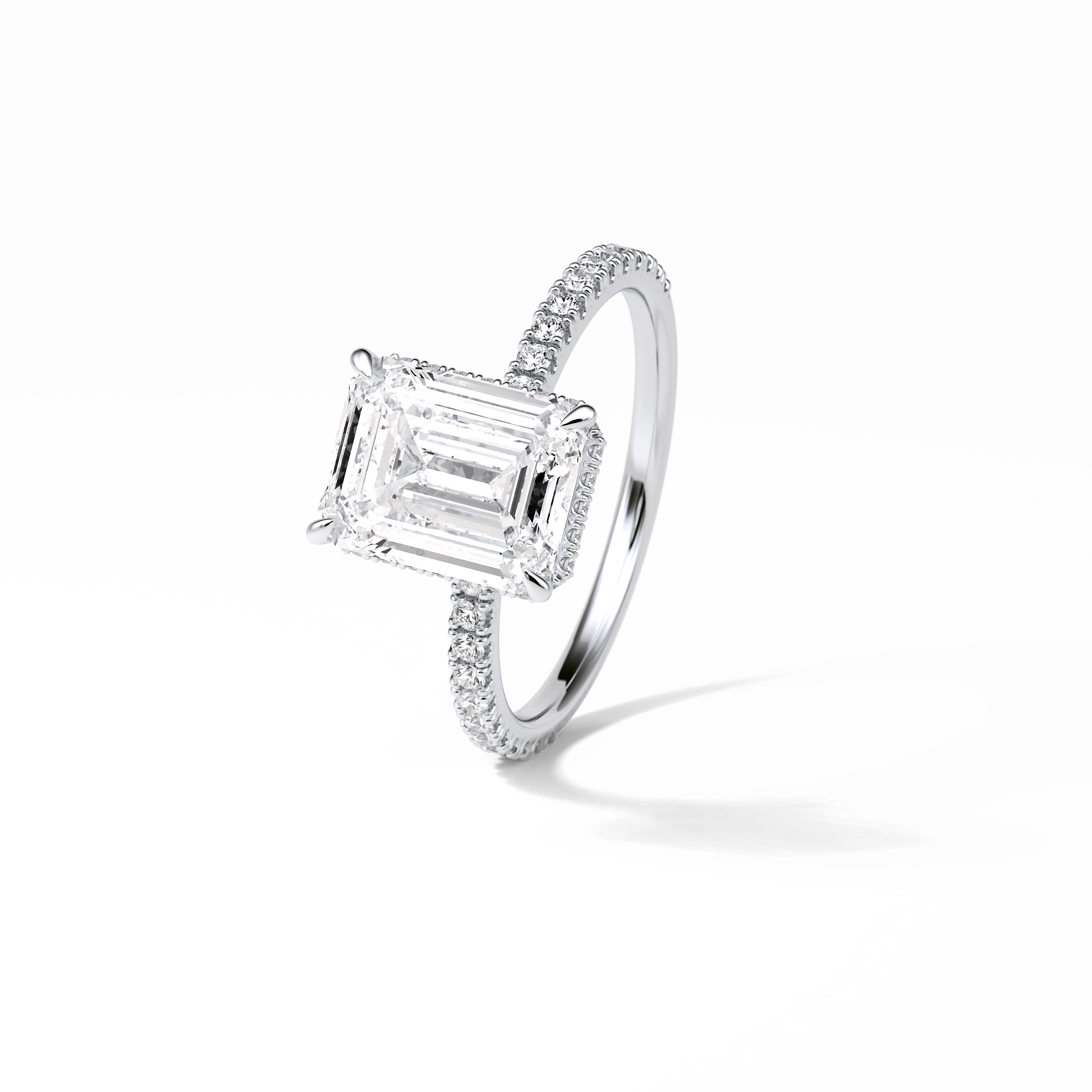 2.30 CT Emerald Cut Hidden Halo & Pave Style Moissanite Engagement Ring 5