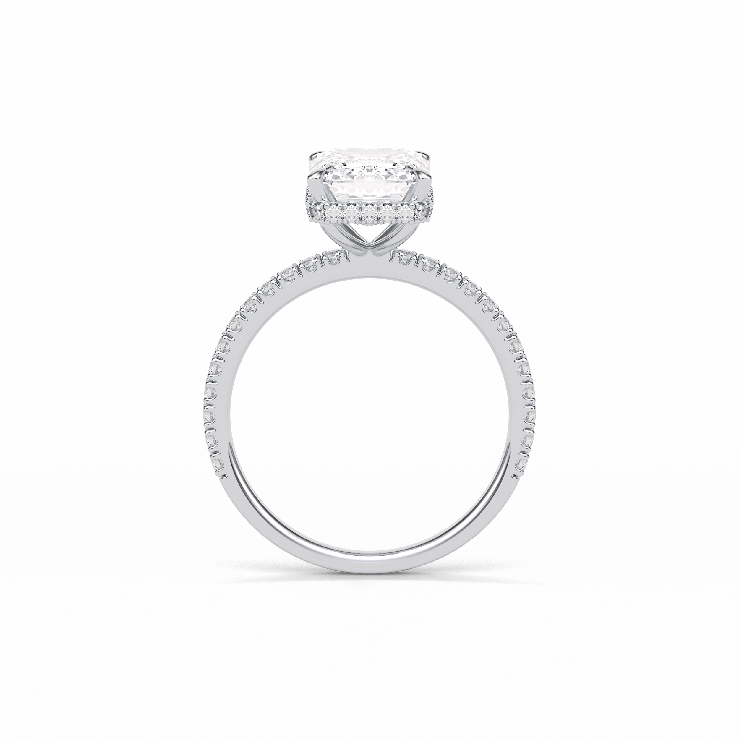 2.30 CT Emerald Cut Hidden Halo & Pave Style Moissanite Engagement Ring 6