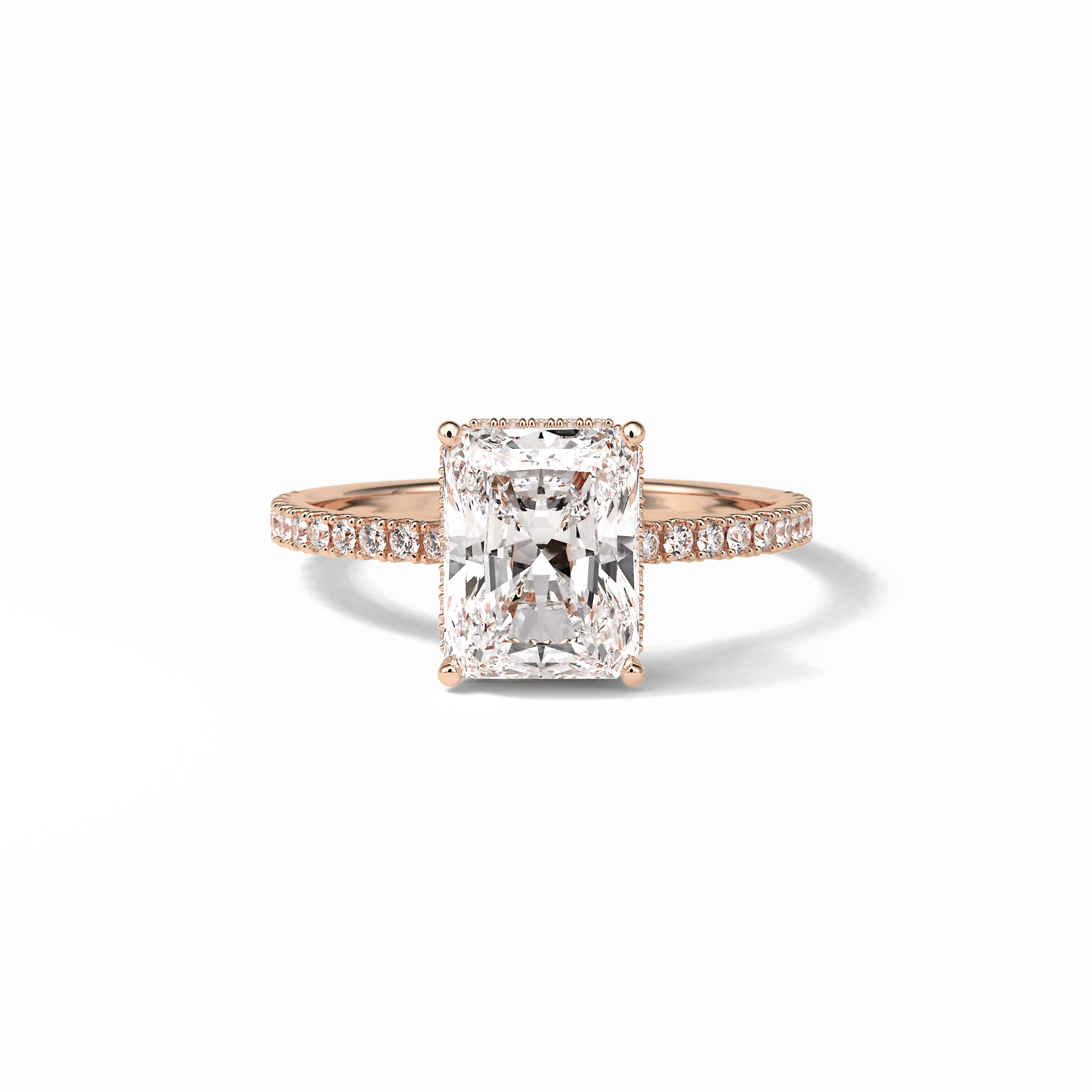 2.43 CT Radiant Cut Hidden Halo & Pave Style Moissanite Engagement Ring 15