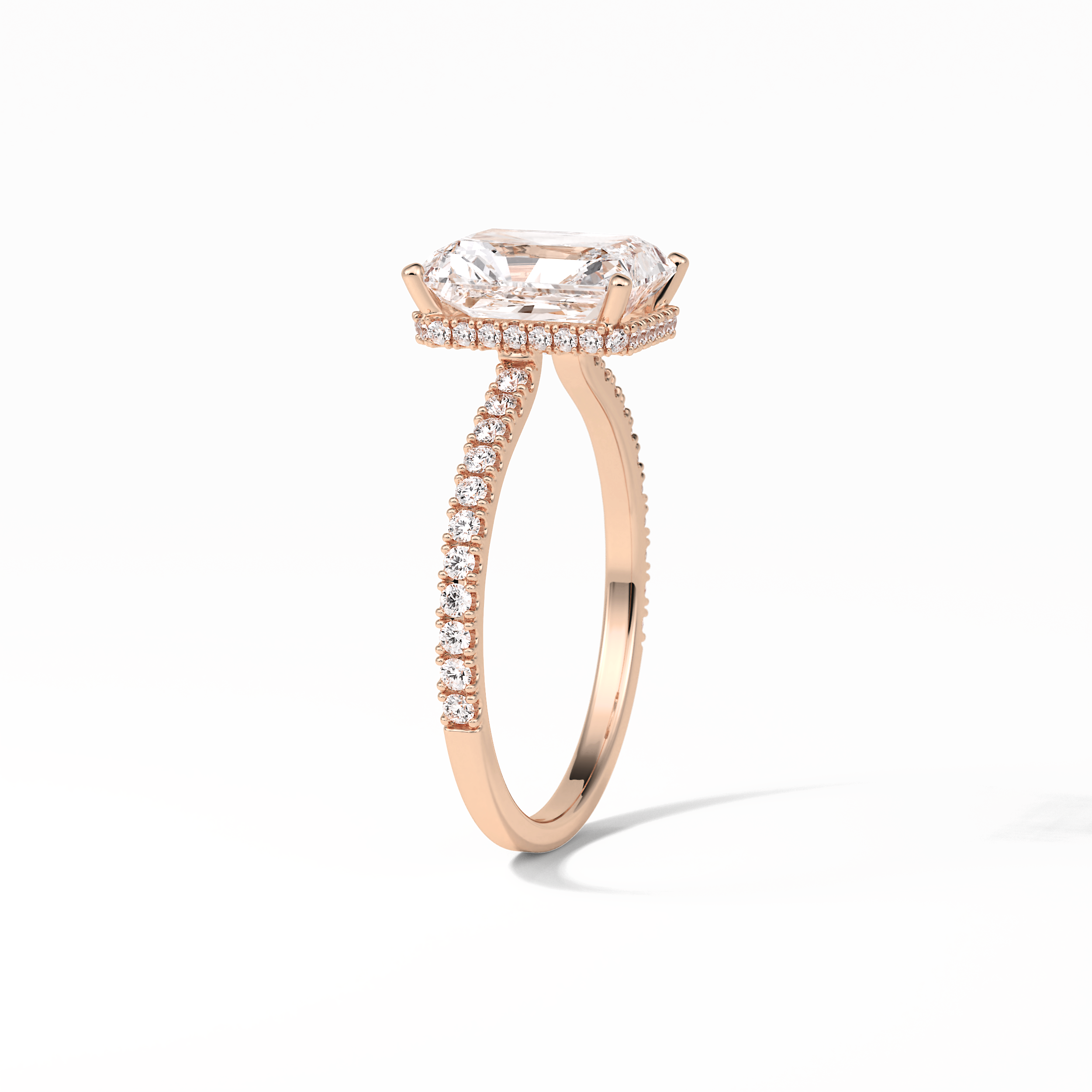 2.43 CT Radiant Cut Hidden Halo & Pave Style Moissanite Engagement Ring 19
