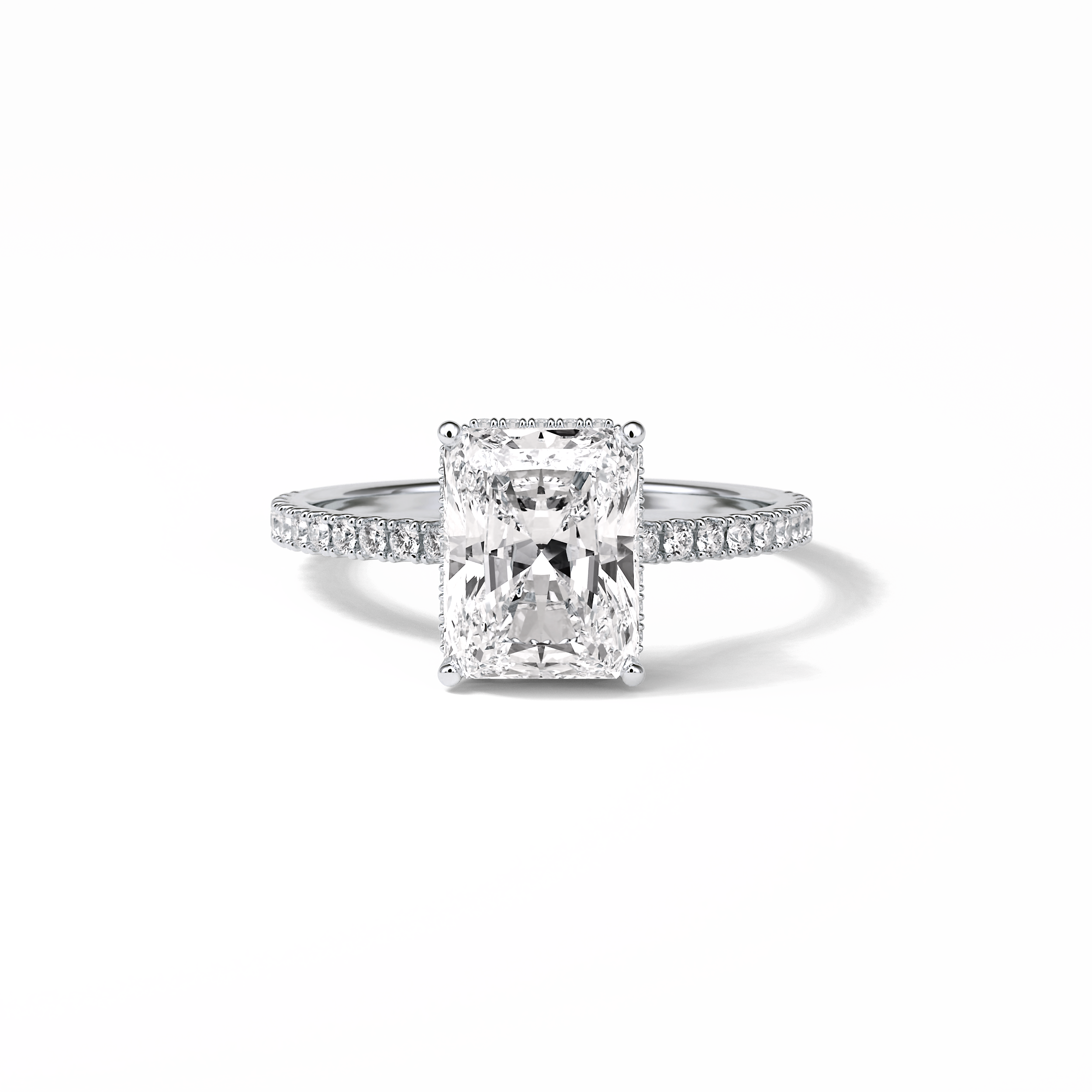 2.43 CT Radiant Cut Hidden Halo & Pave Style Moissanite Engagement Ring 1