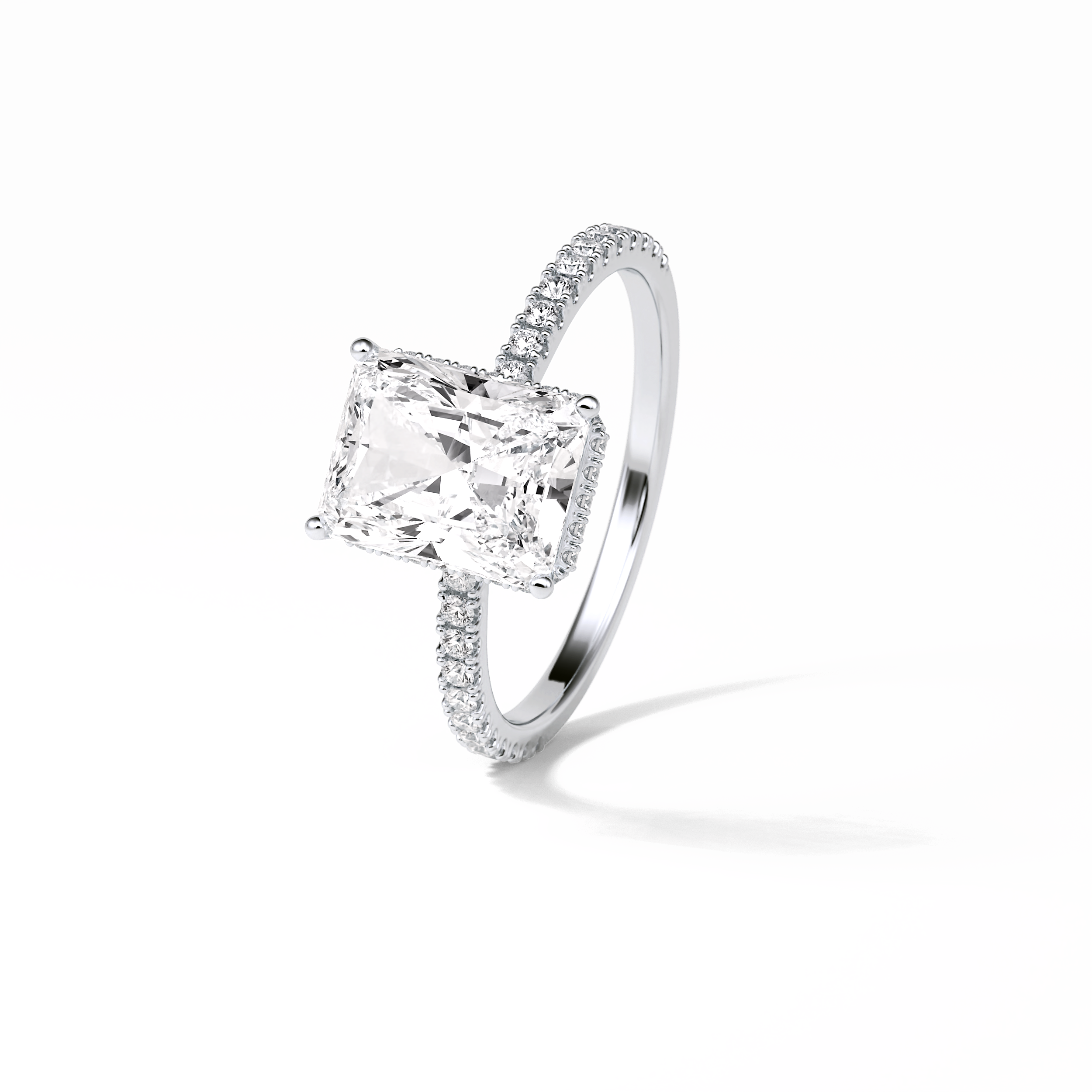 2.43 CT Radiant Cut Hidden Halo & Pave Style Moissanite Engagement Ring 6