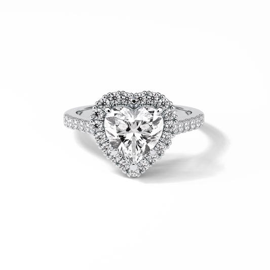 2.0 CT Heart Cut Halo & Pave Style Moissanite Engagement Ring