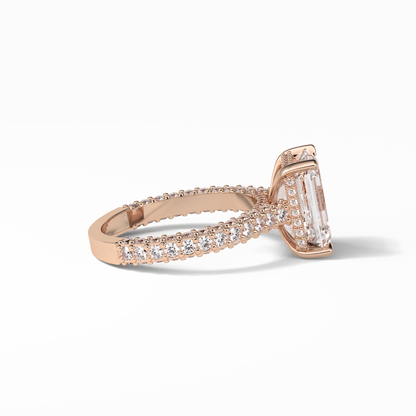 3.24 CT Emerald Cut Pave Style Moissanite Engagement Ring
