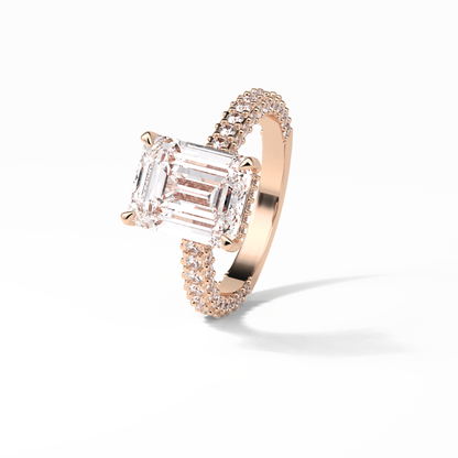 3.24 CT Emerald Cut Pave Style Moissanite Engagement Ring