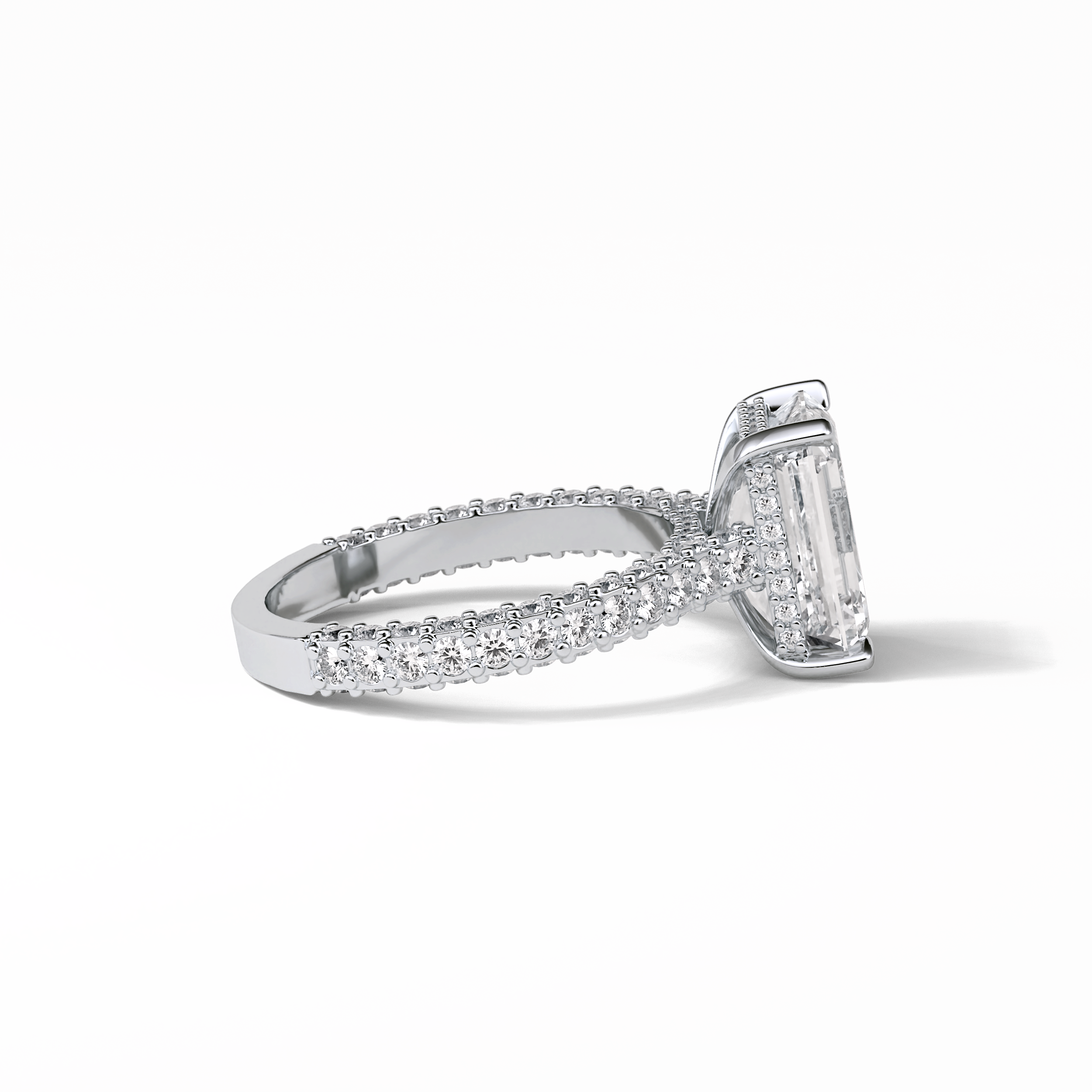 3.24 CT Emerald Cut Pave Style Moissanite Engagement Ring 2