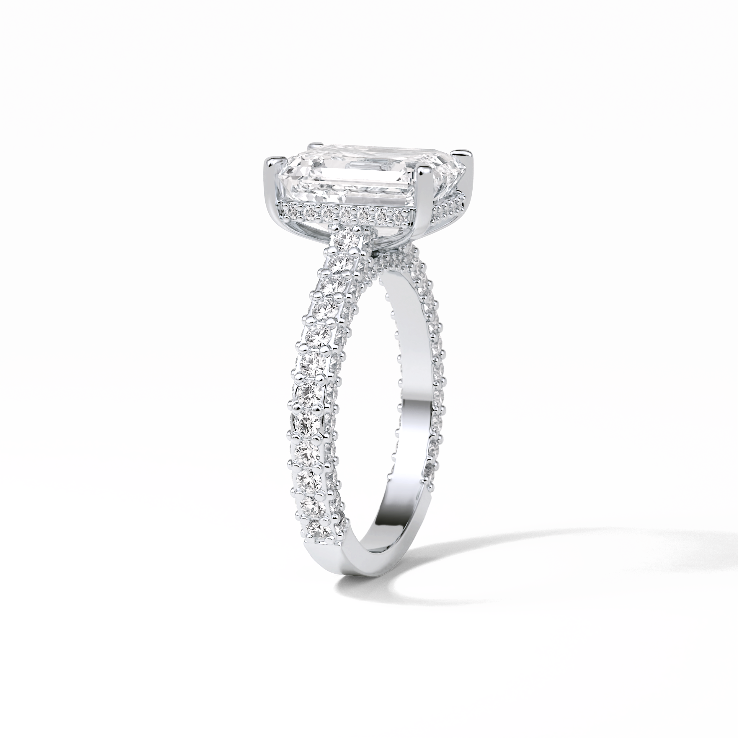 3.24 CT Emerald Cut Pave Style Moissanite Engagement Ring 4