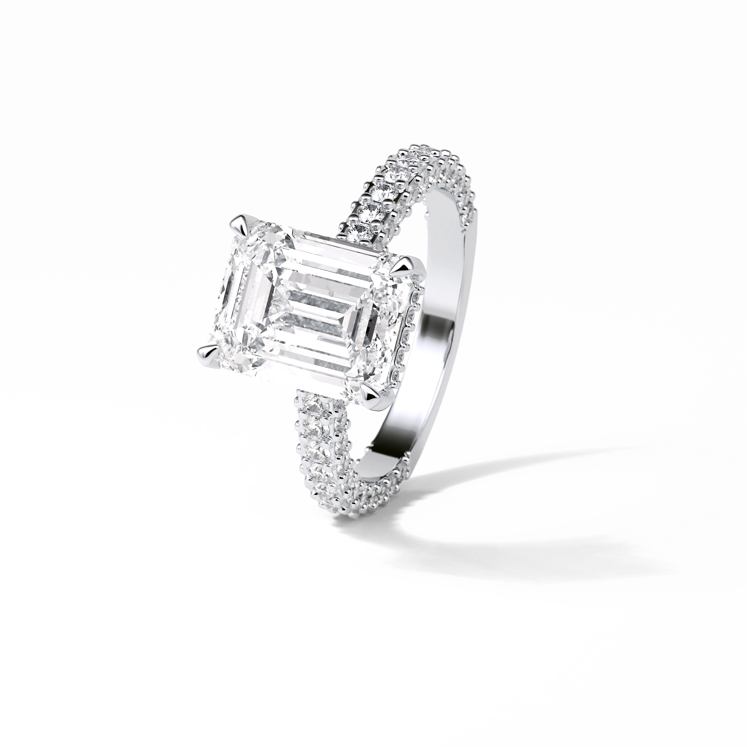 3.24 CT Emerald Cut Pave Style Moissanite Engagement Ring 5